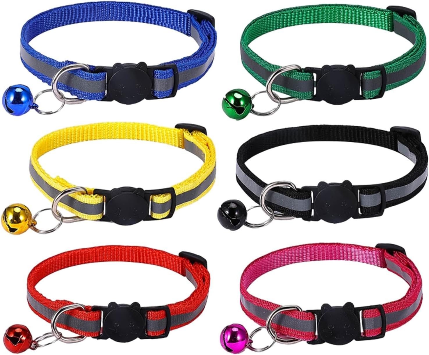 6 PCS Breakaway Cat Collar with Reflective Nylon Strip and Bell, Adjustable Breakaway Cat Collars for Girl Cats Male Cats and Puppy Pet Supplies image number 2
