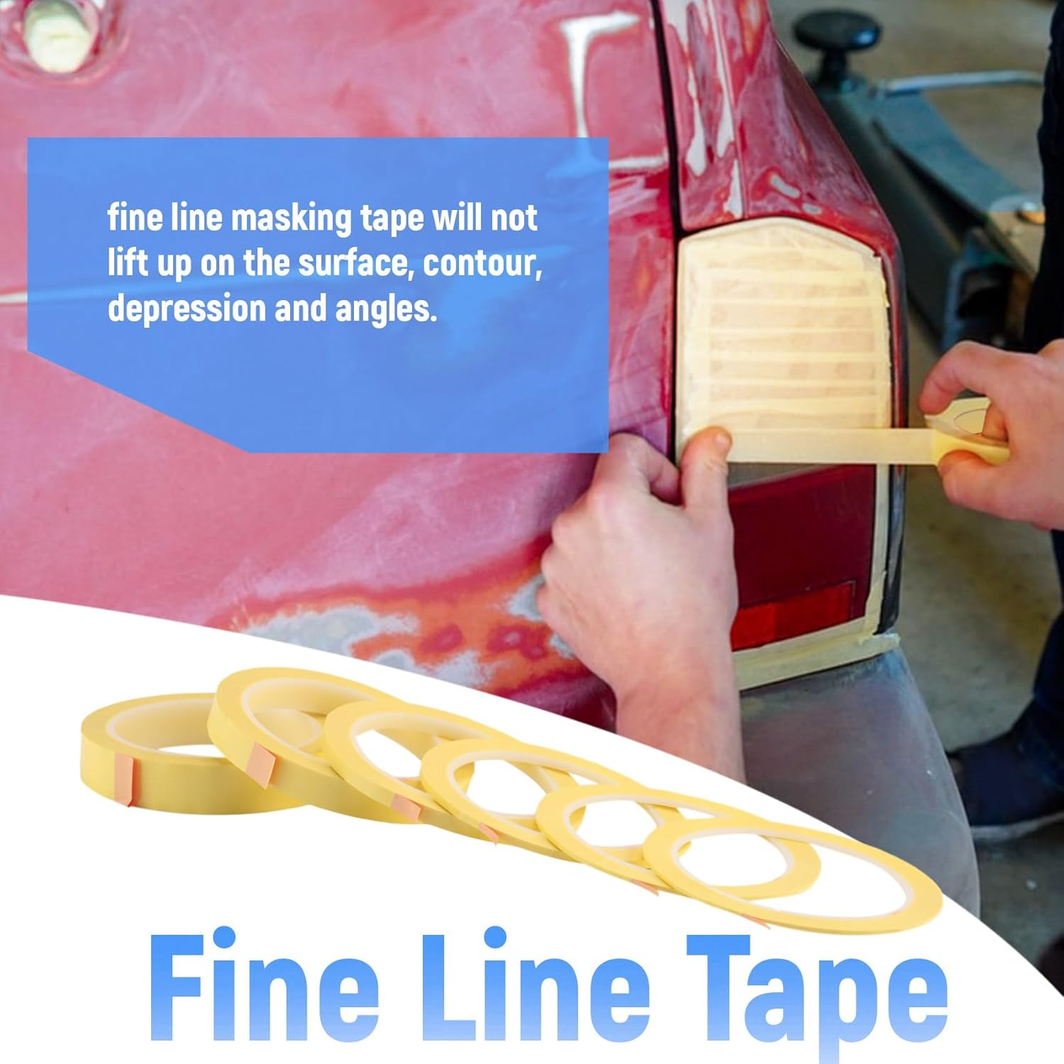 Tuperoymse 6 Rolls Fine Line Tape 1/16,7/10,1/8,1/4,1/2,3/4 Inch X 55Yard, Fineline Masking Tape, Painters Automotive Masking Tape image number 3