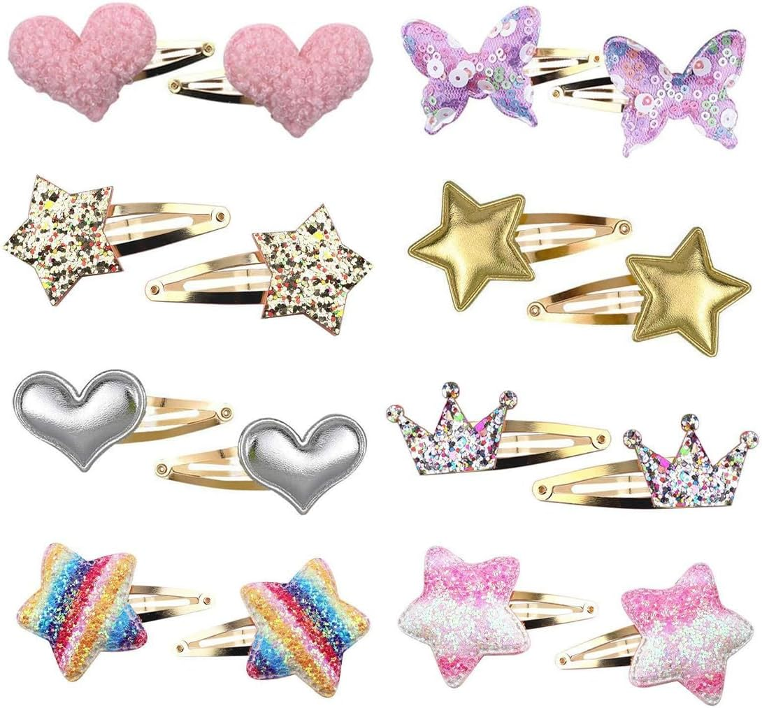 Pack of 16 Hair Clips, Hair Clips Girls Glitter, Colourful Hair Clips Girls Glitter, for Toddlers, Children, Girls, Women, Gift image number 2