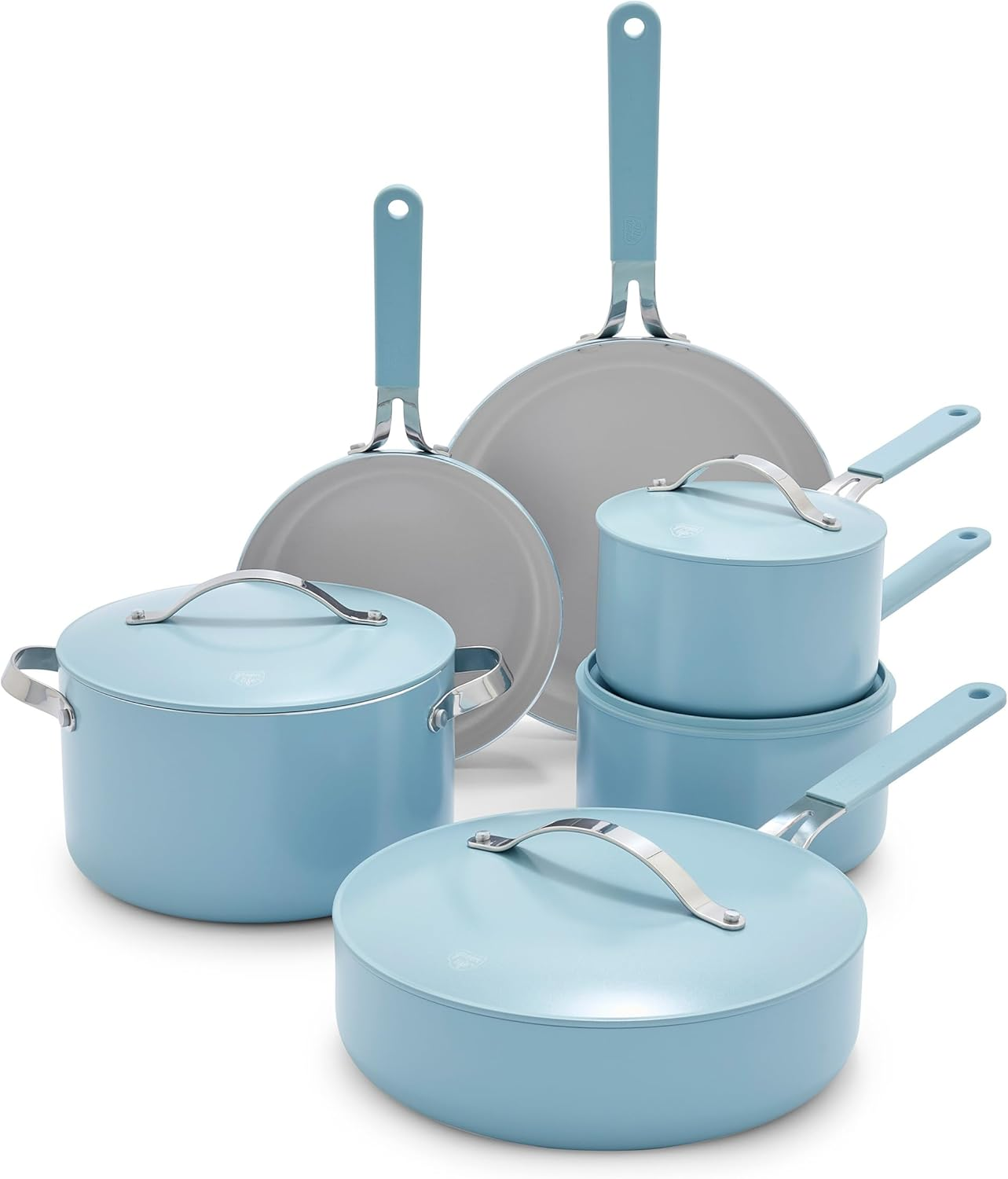 Greenlife Dream 10 Piece Healthy Ceramic Nonstick Cookware Set, Pots and Frying Sauce Saute Pans Set, Pfas-Free, Pfoa-Free, Dishwasher Safe, Oven Safe, Stay-Cool Handle, Sage Green