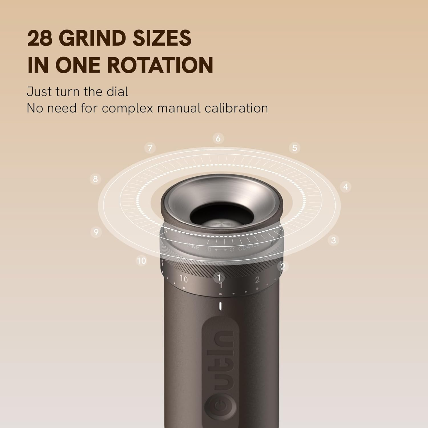 Outin Fino Portable Electric Coffee Grinder,Adjustable Coffee Bean Grinder with 28 Precise Grind Setting,One-Button Burr Coffee Grinder with Fast‑Charge Battery, Auto‑Stop & Clog‑Protection,Brown image number 1
