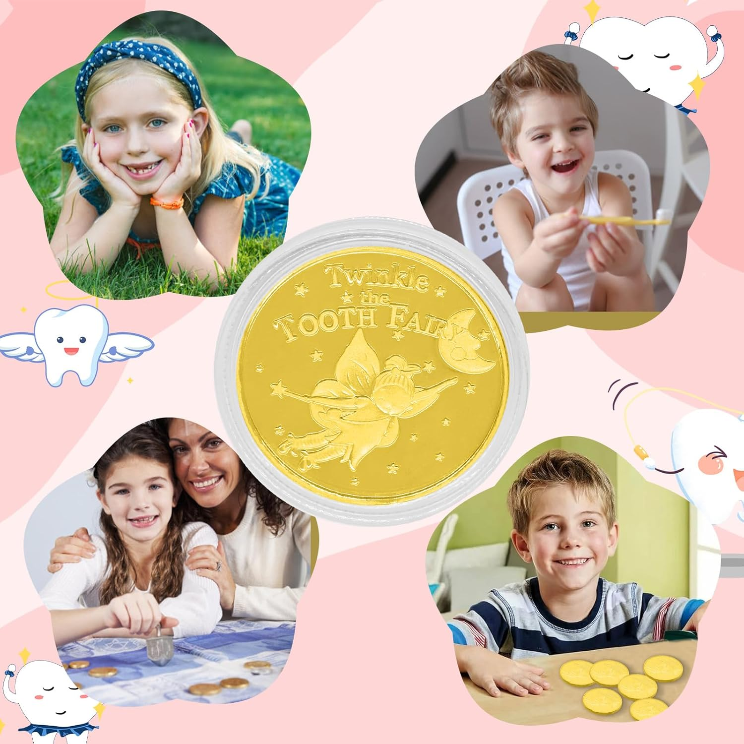 Pack of 20 Tooth Fairy Gold Taler with Various Patterns - Lost Tooth Children'S Gifts, Commemorative Coins, Souvenir - Gift Ideas for Boys image number 1