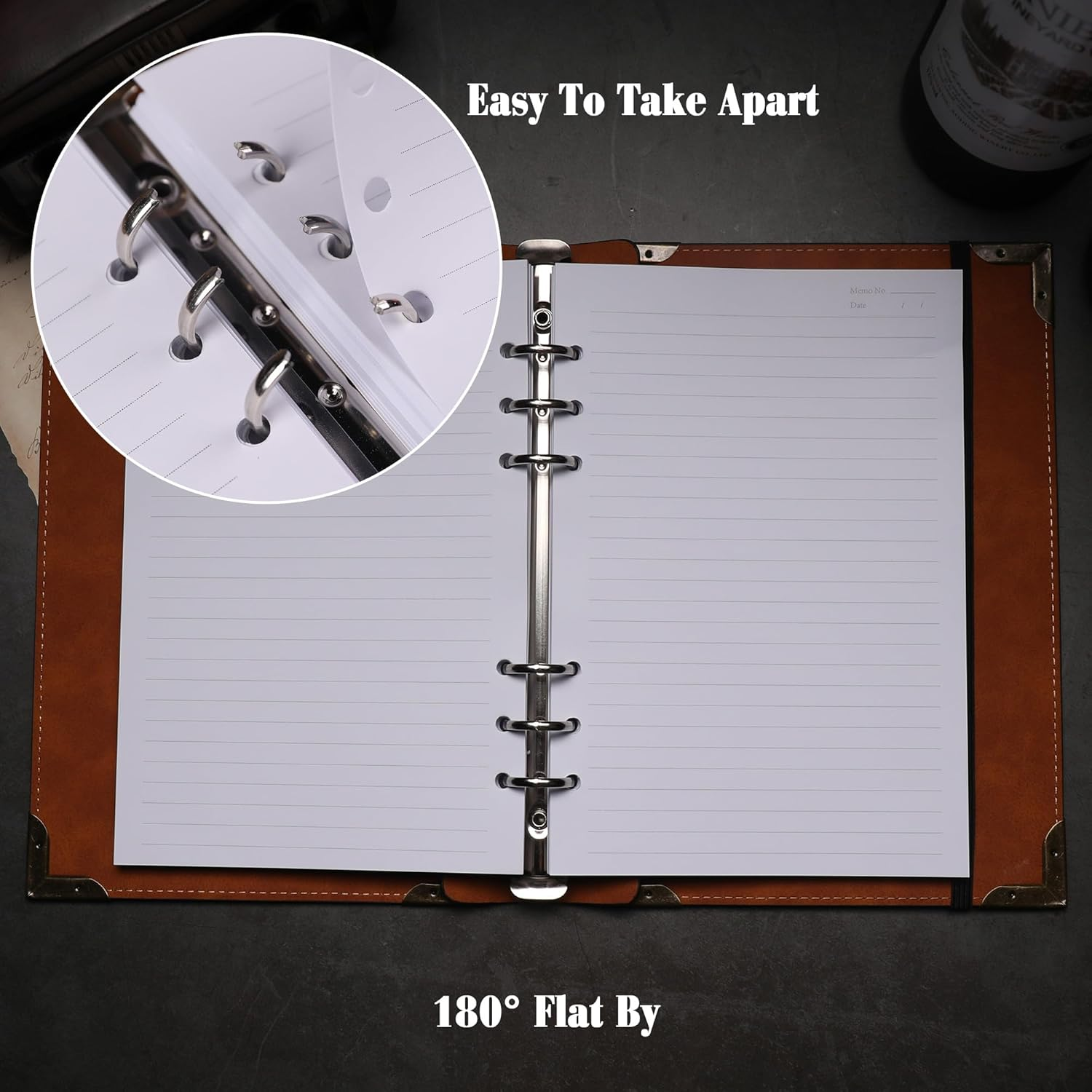 TIEFOSSI A5 Binder 6 Ring Notebook for Women Men, Hardcover PU Leather Journal, Vintage Ship Journal, College Ruled Notebook for School, Planner, Travel, Work, Organizer image number 2