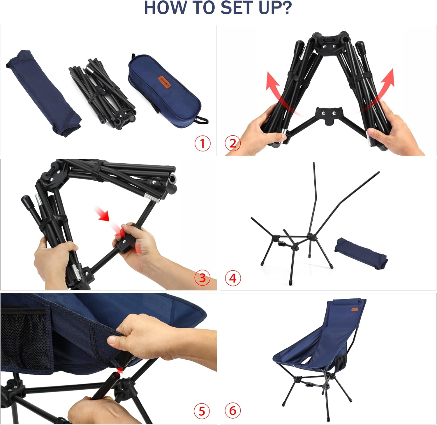 RISEPRO Upgraded Outdoor Camping Chair Portable Lightweight High Back Folding Camp Chairs with Sturdy Triangular Structure & 2-Sided Pocket for Outdoor Backpacking Hiking Travel Picnic Fishing Blue image number 5