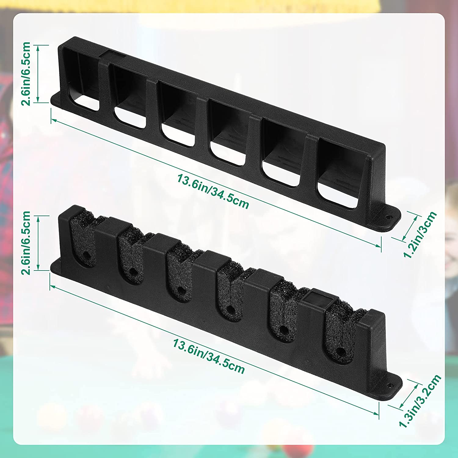 Skylety 2 Pieces Pool Stick Holder Pool Cue Rack for 6 Cue Wall Mounted Table Stick, Balls Billiard Table Accessories for Game Room Bars Clubs Billiard Players image number 5