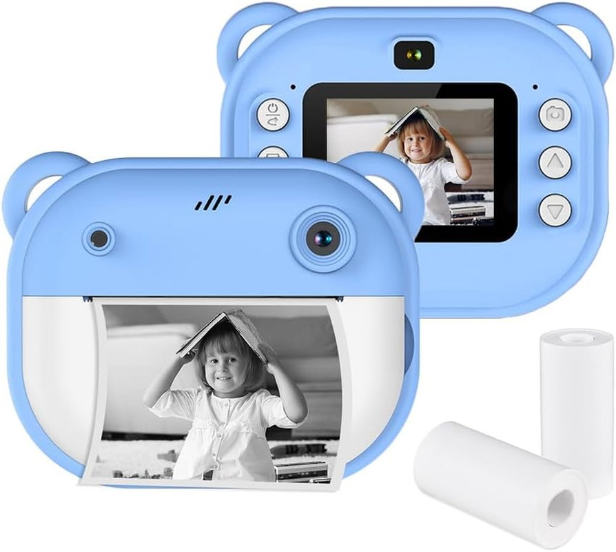 Namolit Kids Instant Print Camera 1080P Digital Camera with Dual Lens, 2 Inch Screen, Built-In Battery, Picture Frames, Thermal Printing Paper, Blue
