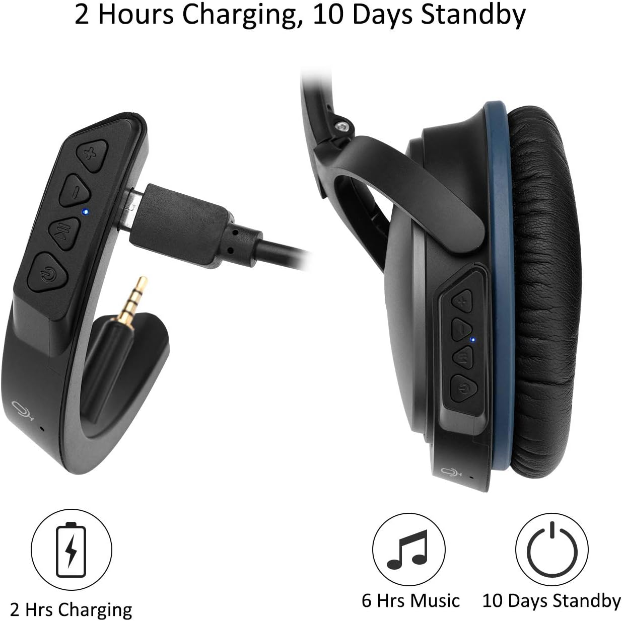 Upgraded Wireless Bluetooth 5.0 Adapter for Bose Quietcomfort QC 25 with Aptx/Mic/Volume Control, Black image number 3