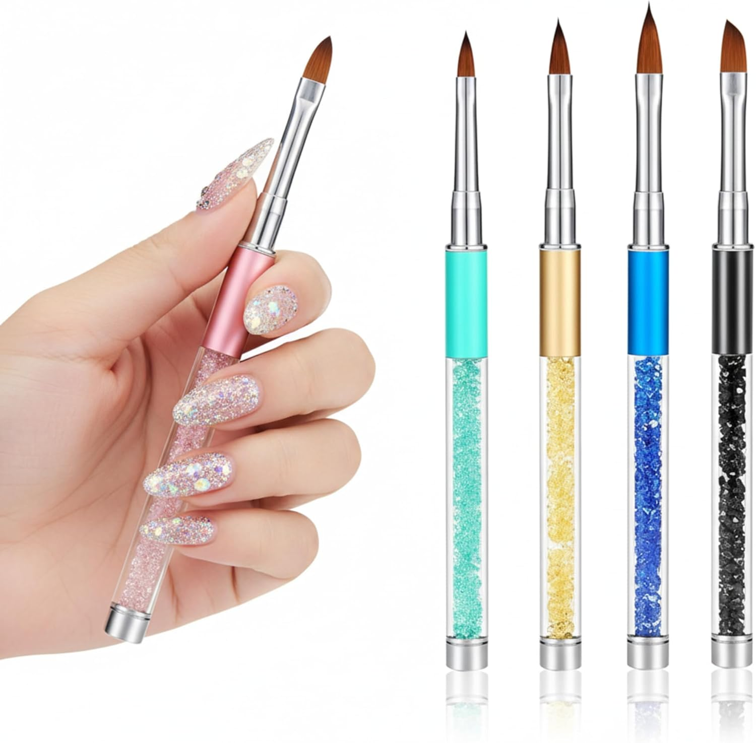 5 Pieces Rhinestone Nail Brush Set Metal Handle 3D Nail Art Brush Salon Using Acrylic Manicure Brush, Size 4, 6, 8, 10, 12 image number 5