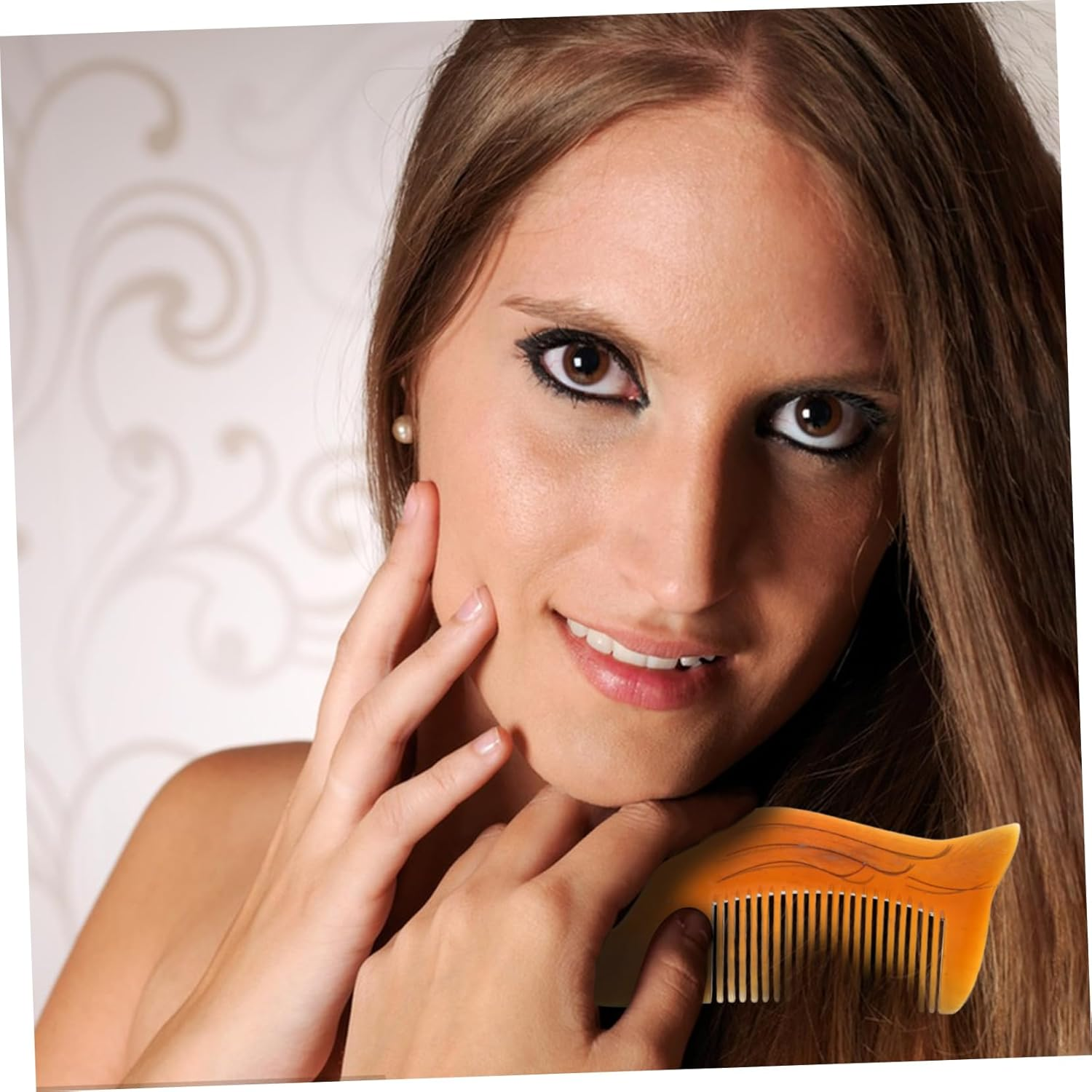 BELLIFFY Delicate Static Ox Horn Hair Comb Double Sided Engraving Swan Shape Portable Hair Smoothing Detangling Tool for Women Home Travel image number 5