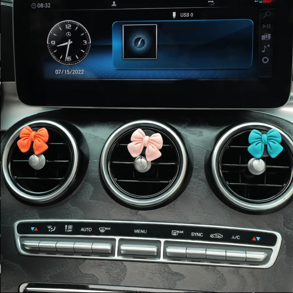 Decorative Car Bow Accessories Set, 6 Pieces, Interior Aesthetic Decor for Women (Pink) image number 3