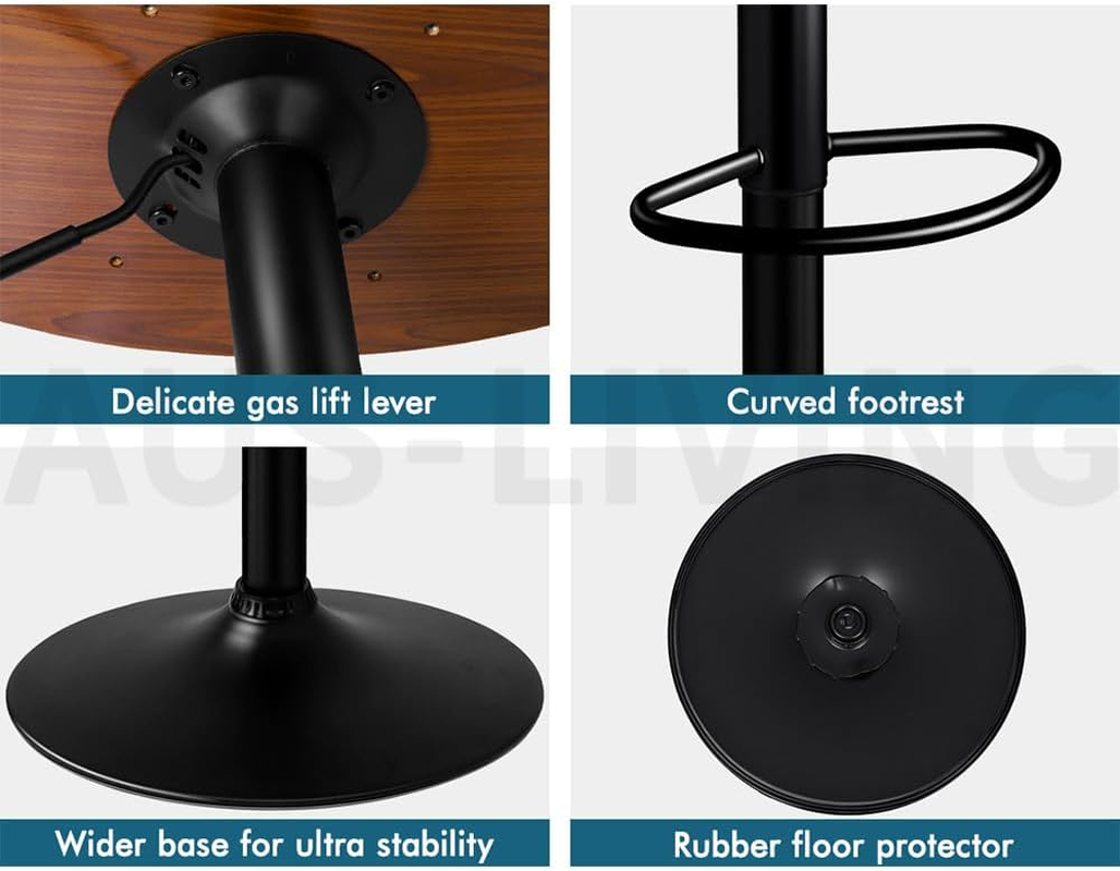 ALFORDSON 2X Bar Stools, Adjustable Kitchen Stool, Trice Swivel Counter Barstool in 61-82Cm Seat Height, Wooden Dining Chair with Anti-Slip Floor Protector for Home Bar Dining Room