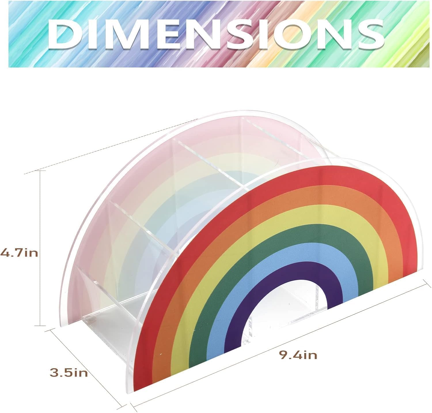 Rainbow Acrylic Pen Pencil Holder Desk Organizer, Modern Corner Desktop Stationery Organizer for Women Kids Students School Art Supplies image number 3