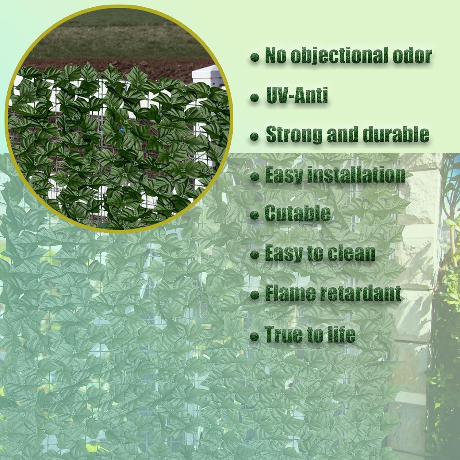 Artificial Ivy Privacy Fence Wall Screen: 19.68 * 118.11 Inch in Uv-Anti Faux Greenery Backdrop Ivy Vine Leaf Hedges Fence Panels for Patio, Balcony, Garden, Backyard Indoor Outdoor Green Decor