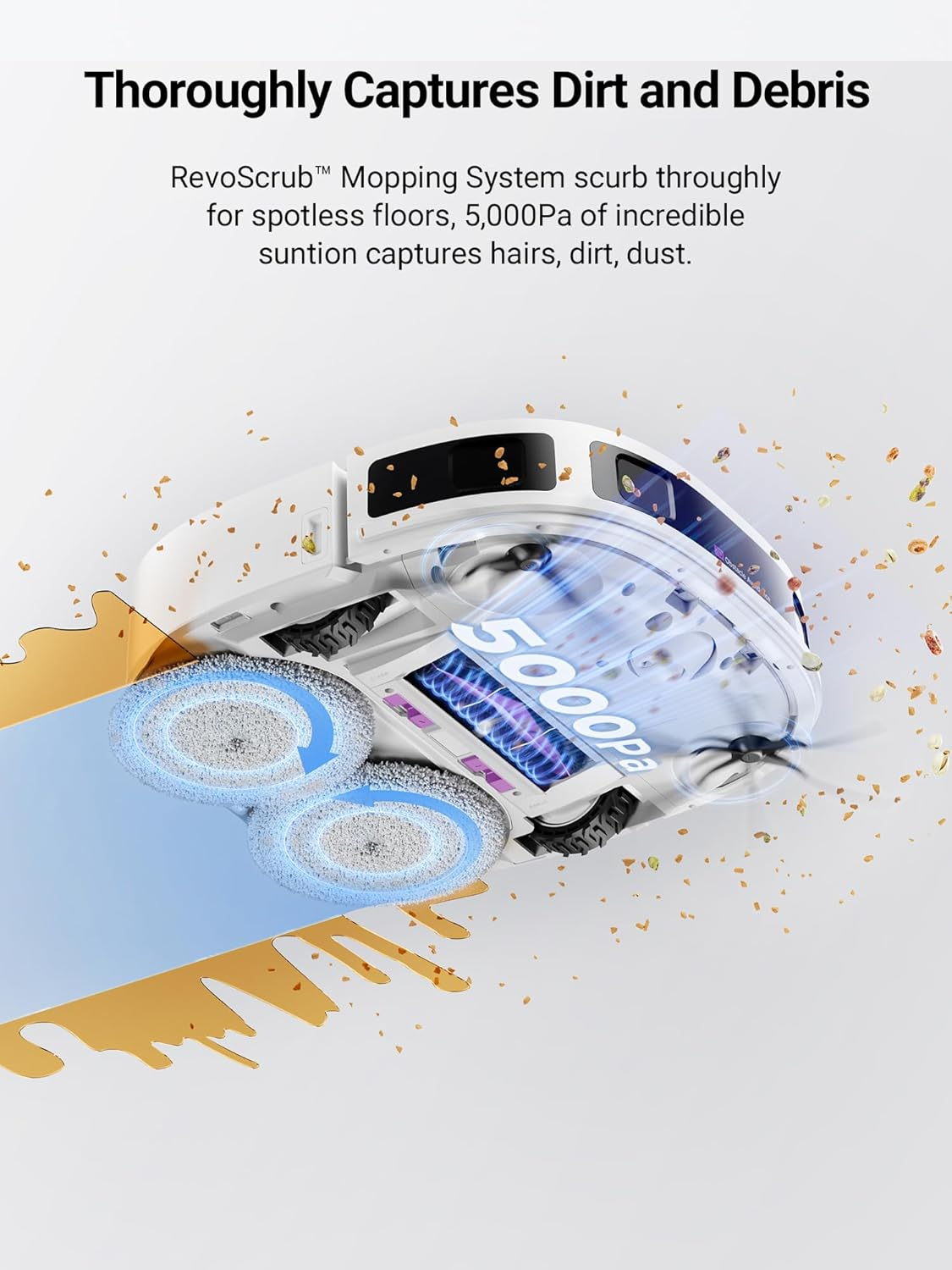 Eureka J12 Ultra Robot Vacuum Cleaner and Mop, Auto Clean and Auto Empty, 5000PA Suction, 3D Dual Laser+Ai Obstacle Detection, Dual Spinning Mops, Self-Washing and Self-Drying, Work with Alexa, White image number 6