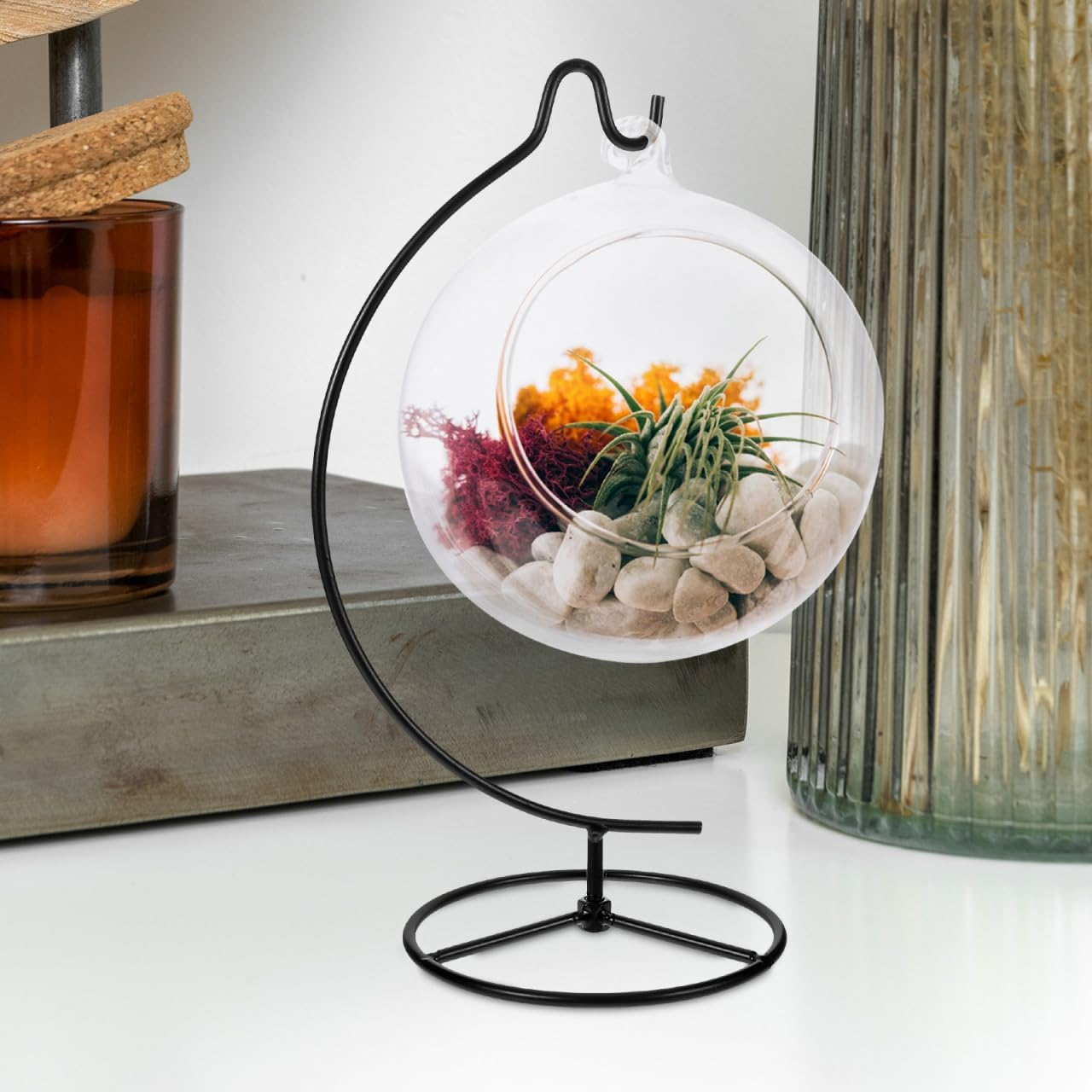 Cabilock Iron Black Iron Globe Stand Iron Display Stand Plant Terrarium Hanger Iron Globe Holder