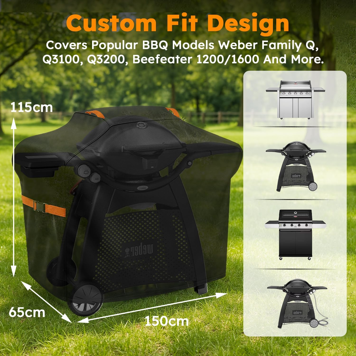 BBQ Cover 115&times;150&times;65Cm UUT Heavy Duty 420D PU Outdoor Grill Cover Waterproof Uv-Resistant, Fits Weber Family Q, Beefeater, Kamado Joe & More &ndash; Black