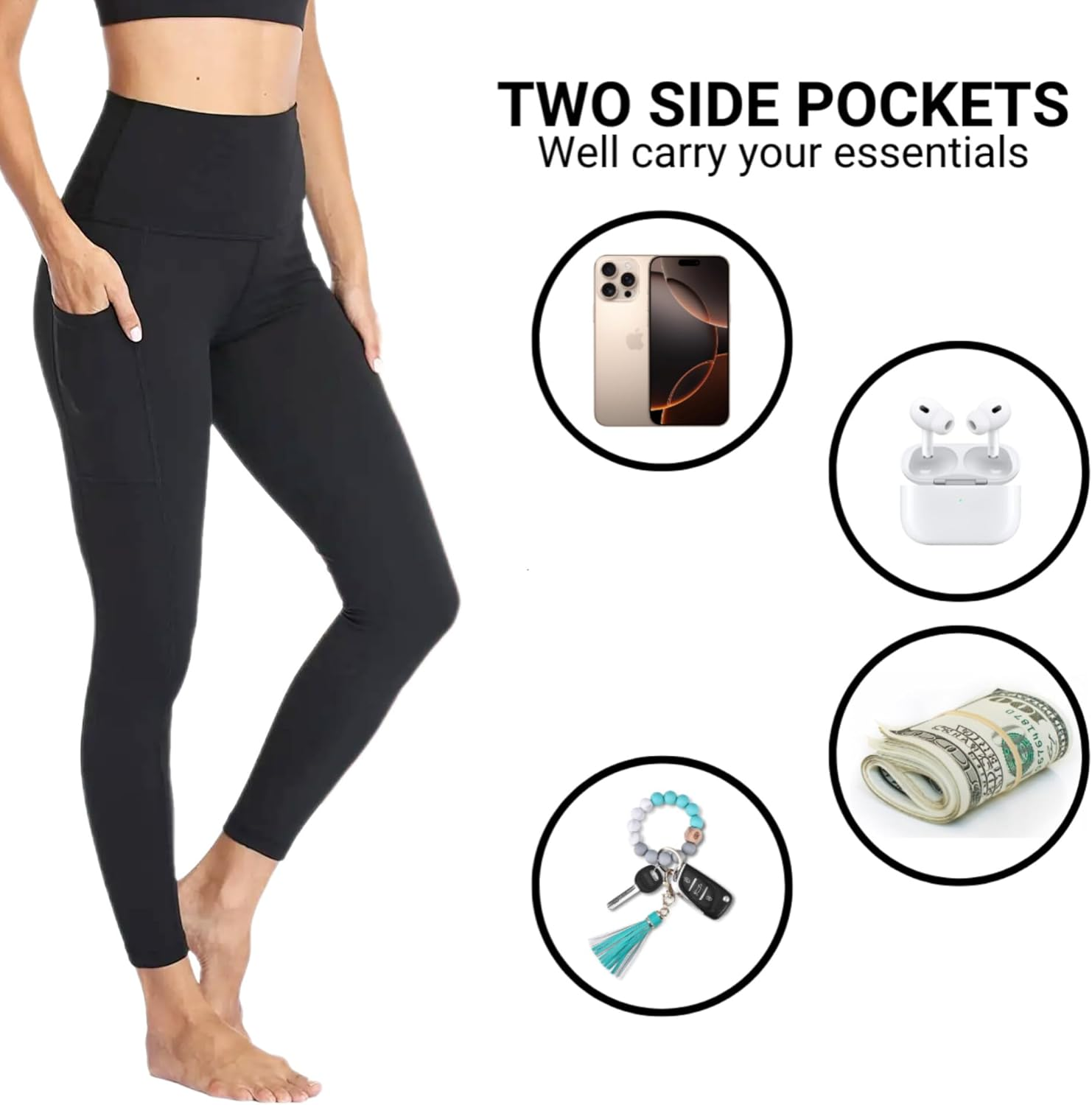 M2M STYLE High Waisted Tummy Control Leggings for Women &ndash; Buttery Soft, Stretchy Workout Pants with Pockets for Yoga, Gym & Daily Wear image number 3