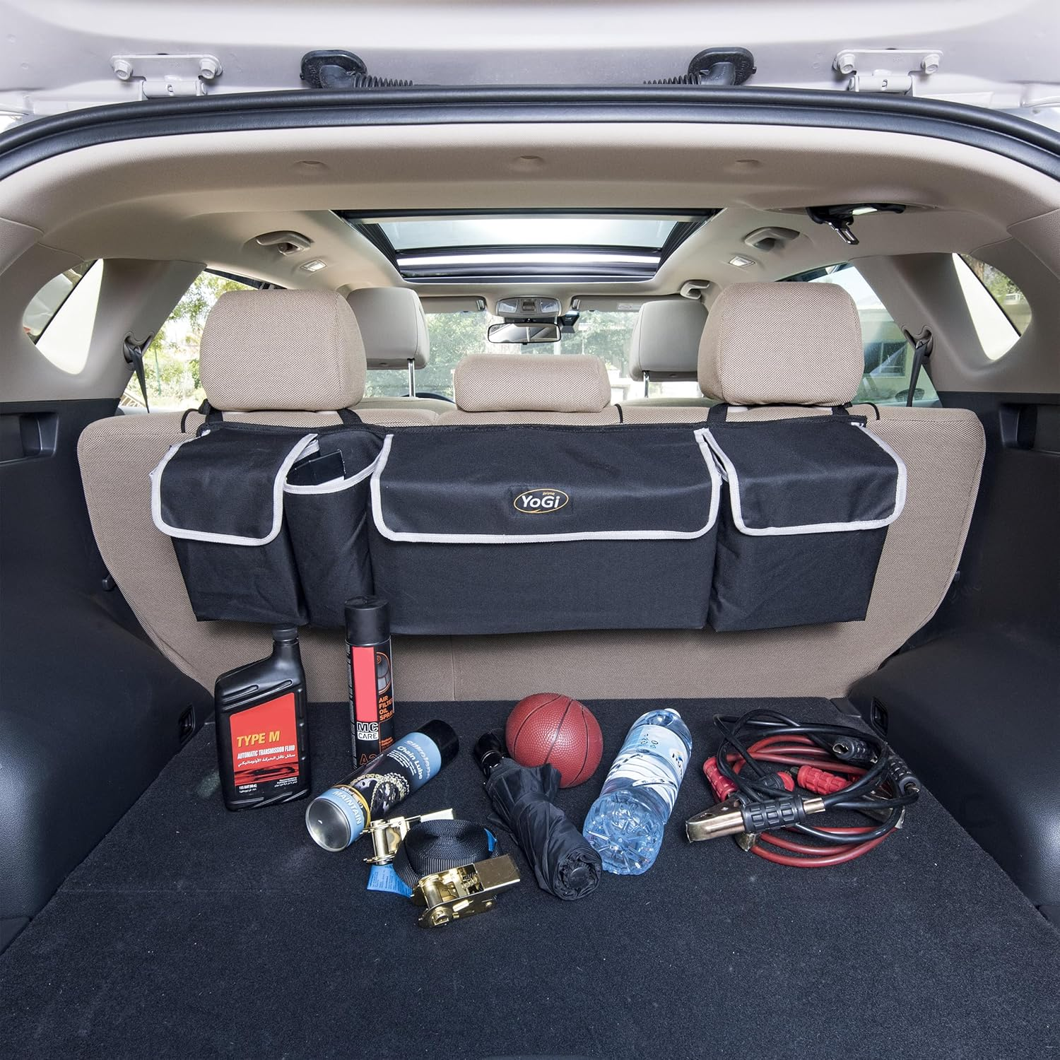 Car Trunk Organizer and Storage, Backseat Hanging Organizer for SUV, Truck, MPV, Waterproof, Collapsible Cargo Storage Bag with 4 Pockets, Car Interior Accessories for Men &Women, Free Trunk Floor image number 6