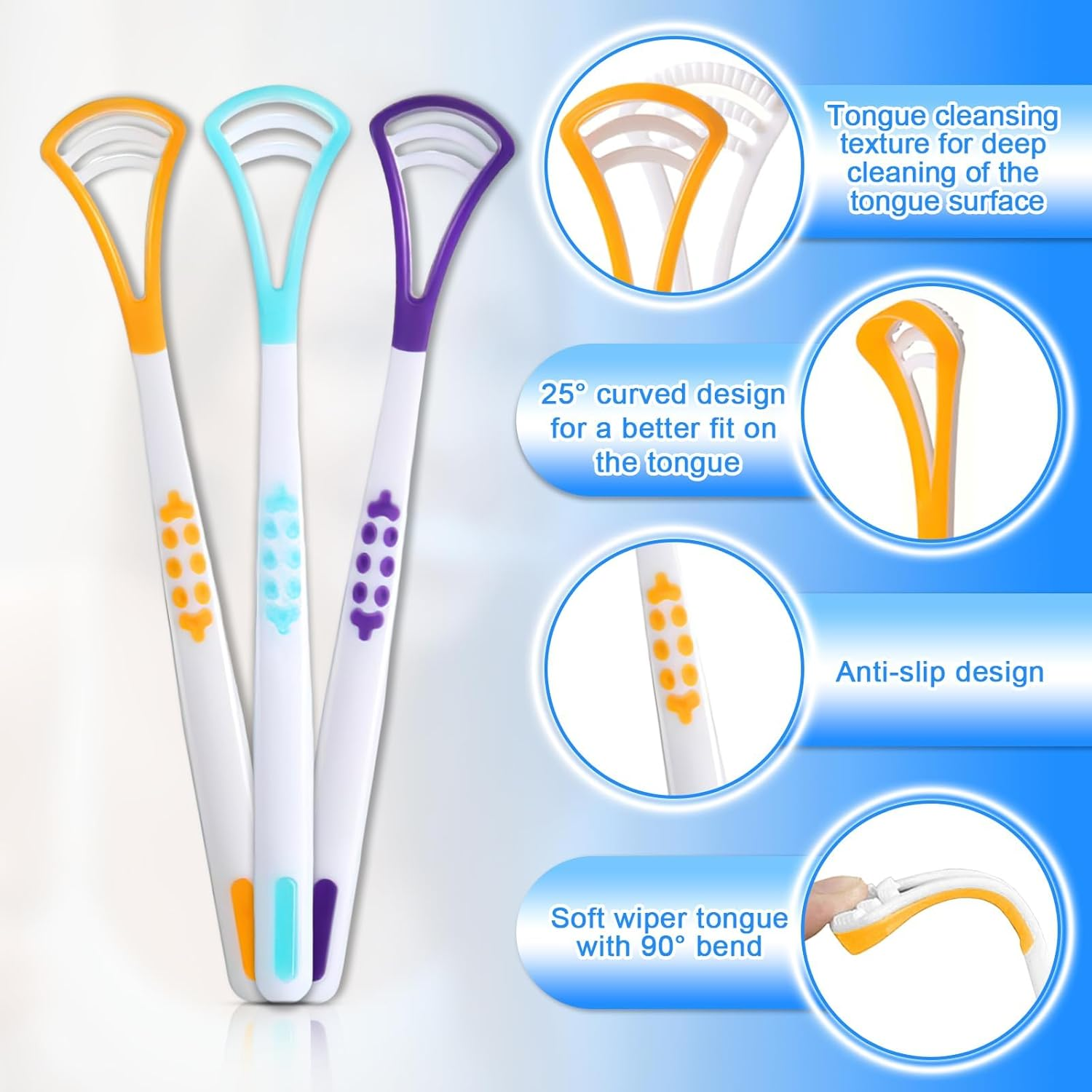 Tongue Cleaner Scrapers Brushes, 6 Pcs Silicone Tongue Brush, Tongue Cleaner for Adults and Children with Non Slip Handle image number 5