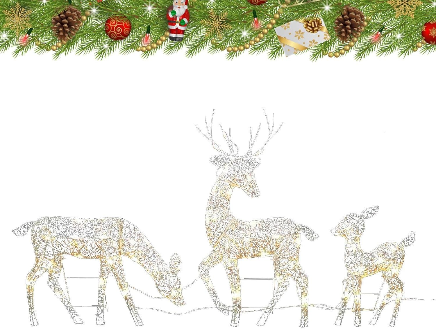 Christmas Reindeer Decoration - Festive Weatherproof Lighted Deer,Christmas Yard Standing Fawn Decoration with White Lights, Elk Ornament image number 2