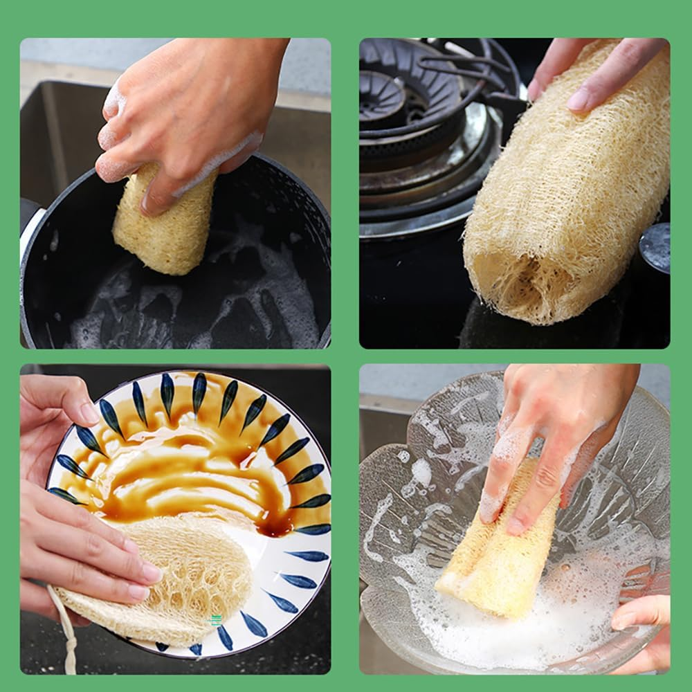 Natural Organic Loofah Sponge for Cookware, Kitchen, Bathtub and Body, Handmade Luffa Fiber, Biodegradable, Compostable & No Smell (Natural Beige, Cylinder) image number 4