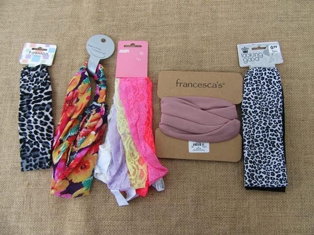 12Sheets Fabric Elastic Wide Head Band Assorted image number 1
