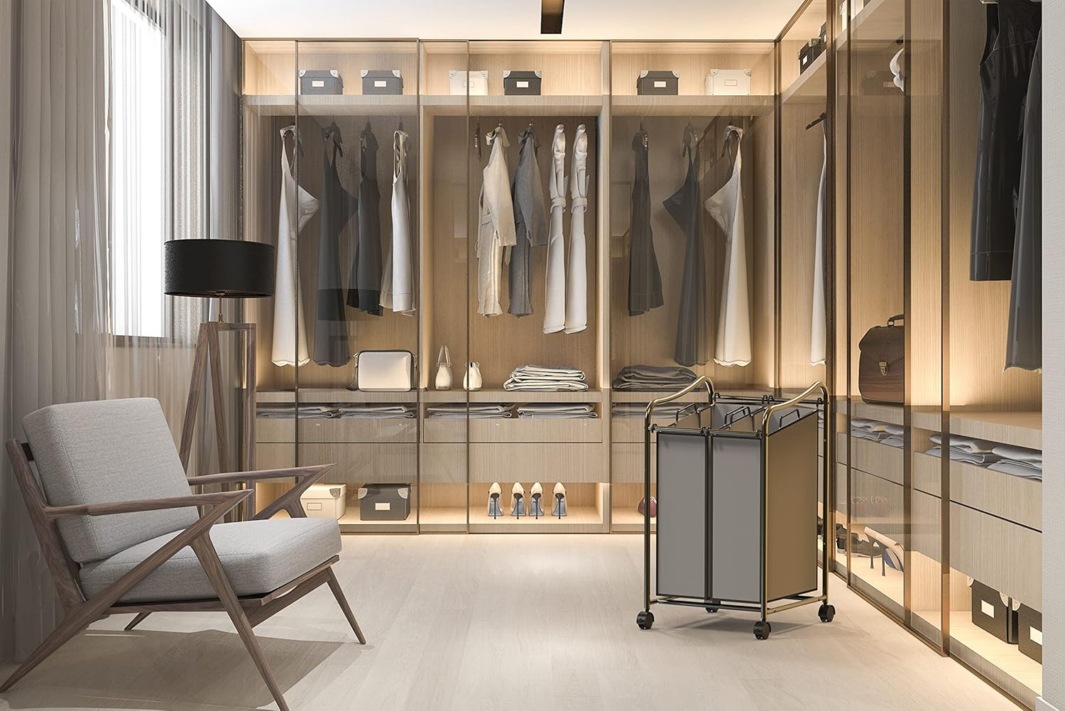 Simplehouseware 2-Bag Laundry Sorter Heavy Duty Laundry Basket Cart, Dark Grey