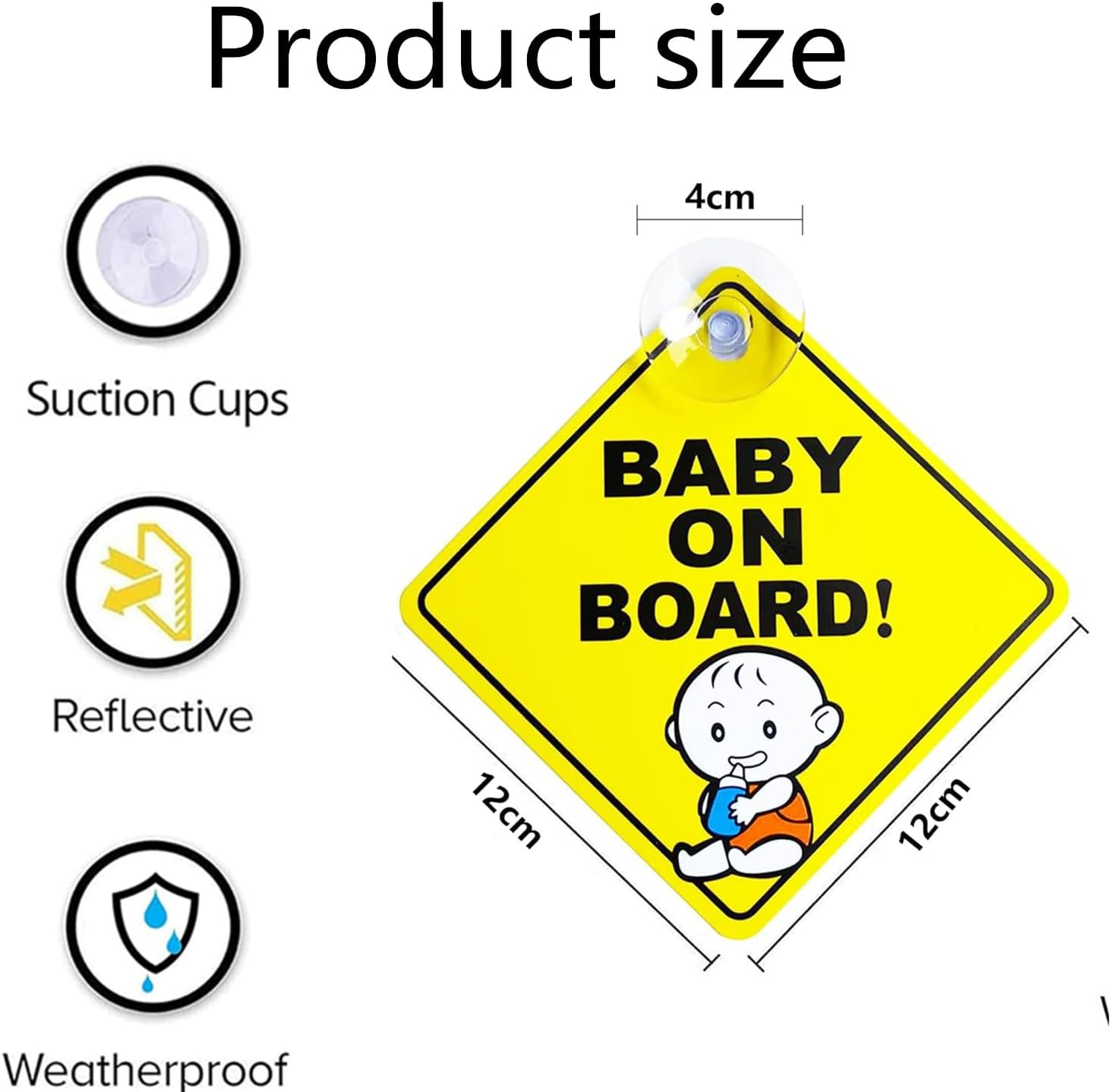 2Pcs Baby on Board Car Window Clings with Suction Cups - Reusable Safety Warning Signs for Child in Car, Removable Sticker Decals for Back/Side Windows, No Residue image number 5