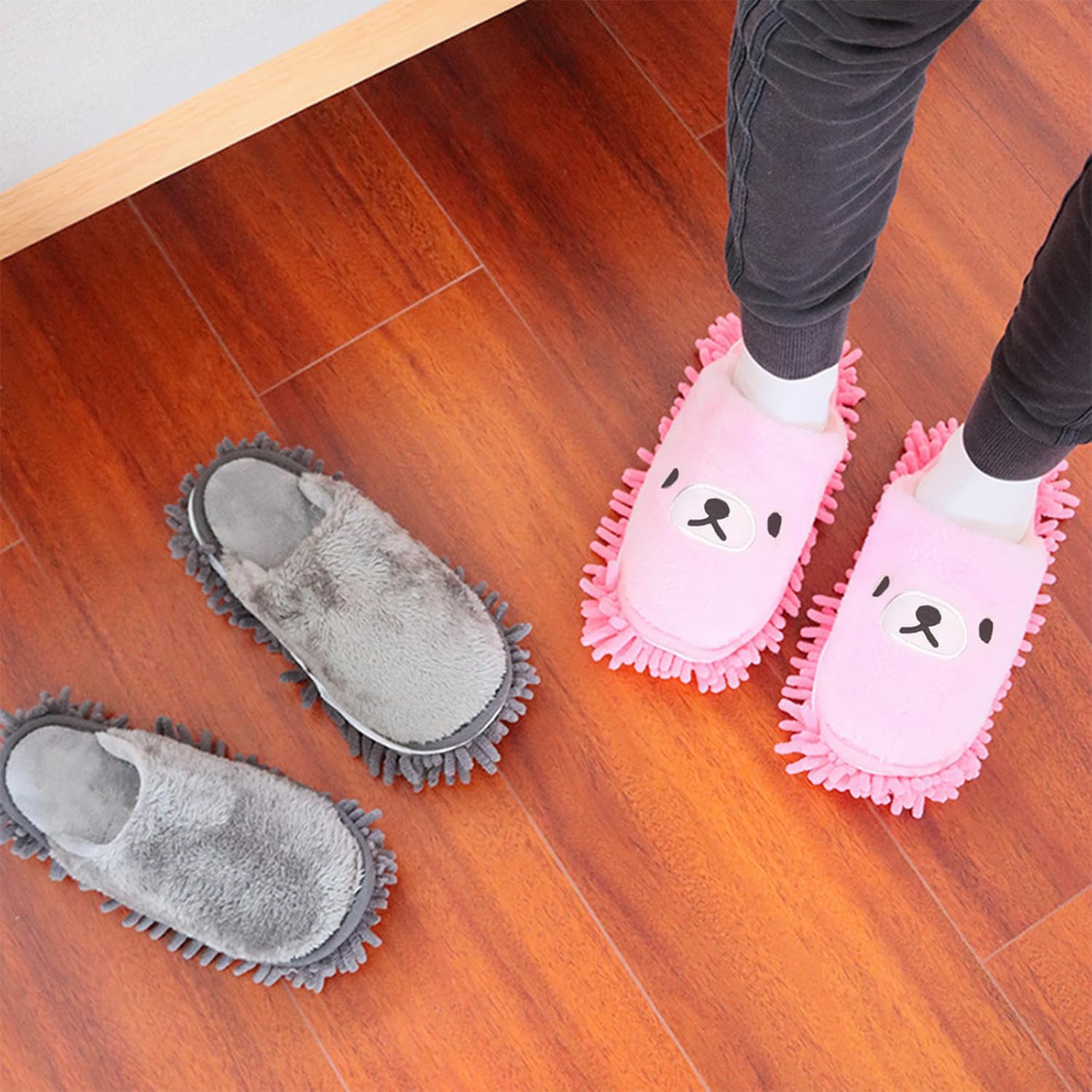 Jsleid Microfibre Sole Floor Cleaning, Cleaning Slippers, Floor Mop Slippers, Floor Cleaner Shoe Mop Slippers, Floor Cleaner Shoe Mop, for Cleaning Floors, Windows, Bathrooms, Pink, 9.5 AU image number 2