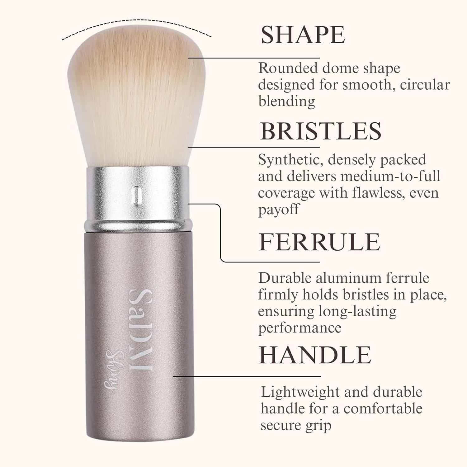 Retractable Kabuki Makeup Brush - Blender Brush for Powder, Cream, Liquid Foundation, Sunscreen, Blush Blending & Bronzer - Professional Make up Brush - Full Face Makeup Brush - Vegan & Cruelty Free image number 4