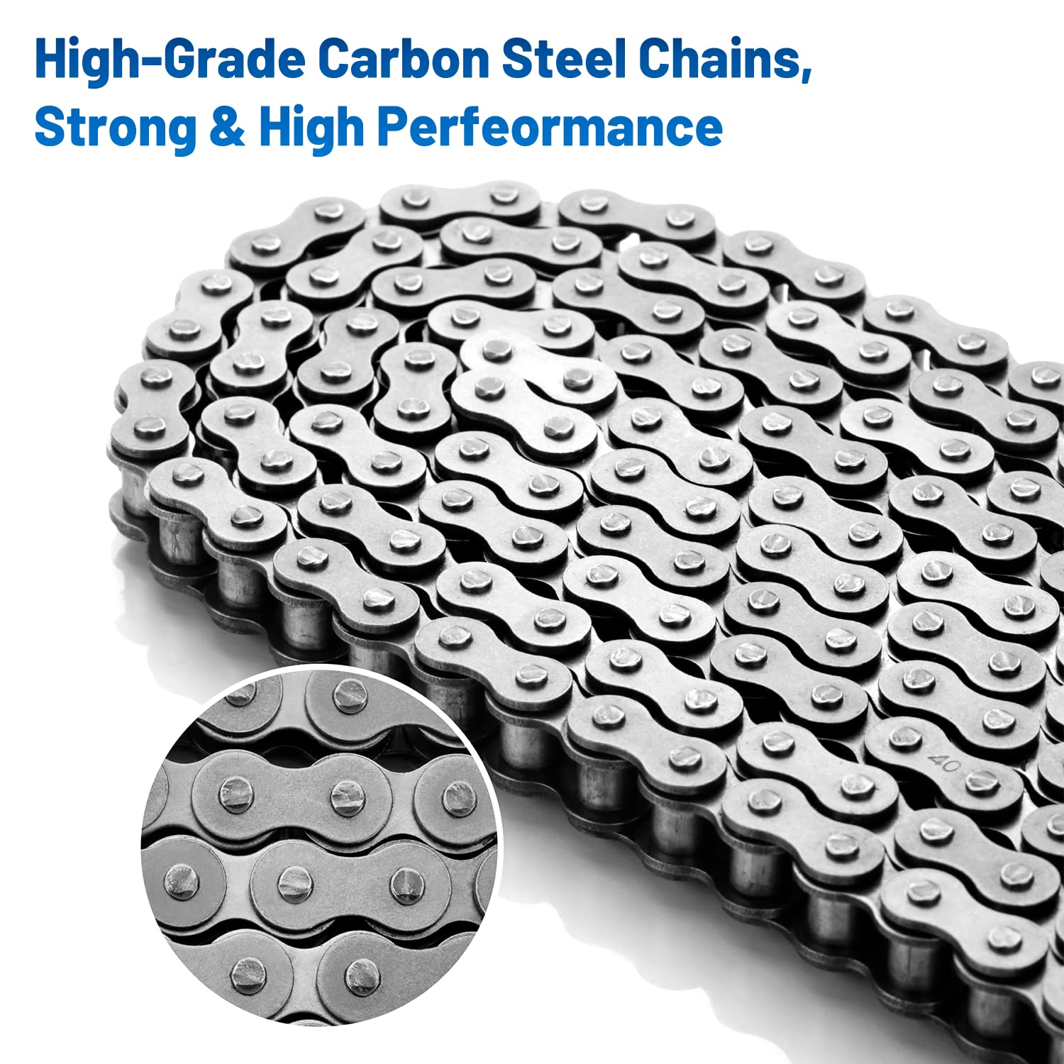 Belleone #40 Roller Chain - 10 Feet #40 Chain with 5 Connecting Links for Go Karts, Mini Bikes, Scooters, Motorcycles, Bycicles, ATV, MTV, Dirt Bike and Other Industrial Machinery - 240 Links image number 4