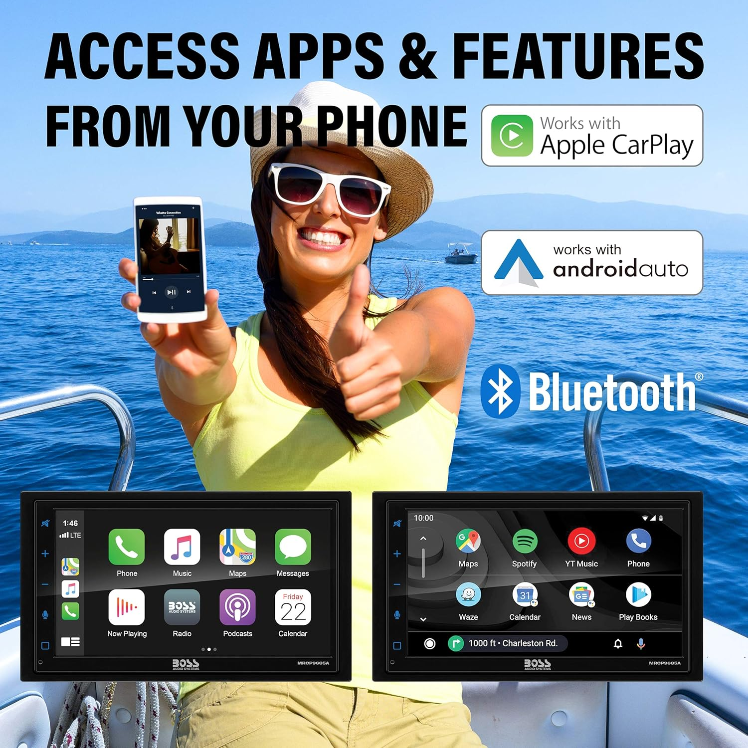 BOSS Audio Systems MRCP9685A Marine Boat Stereo &ndash; Apple Carplay, Android Auto, 6.75 Inch Double Din, Touchscreen, Bluetooth Head Unit, Radio Receiver, No CD DVD Player image number 4