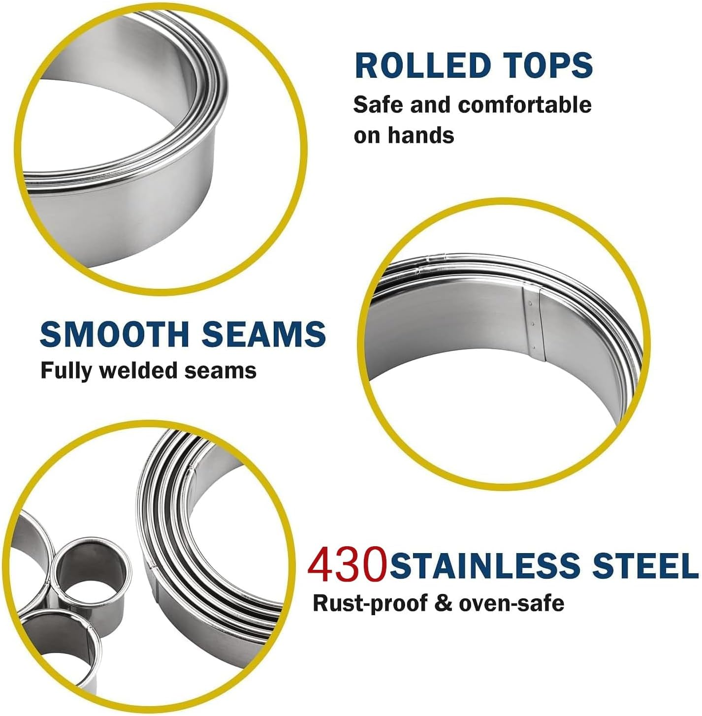 CMD 11 PCS Cookie Cutters, round Cookie Cutters Variety Pack, Stainless Steel for Cooking Baking Biscuit Cake Pastry Donut Cutter Ring Molds (11 Pack round 2-9CM/0.9-3.5IN.) image number 2