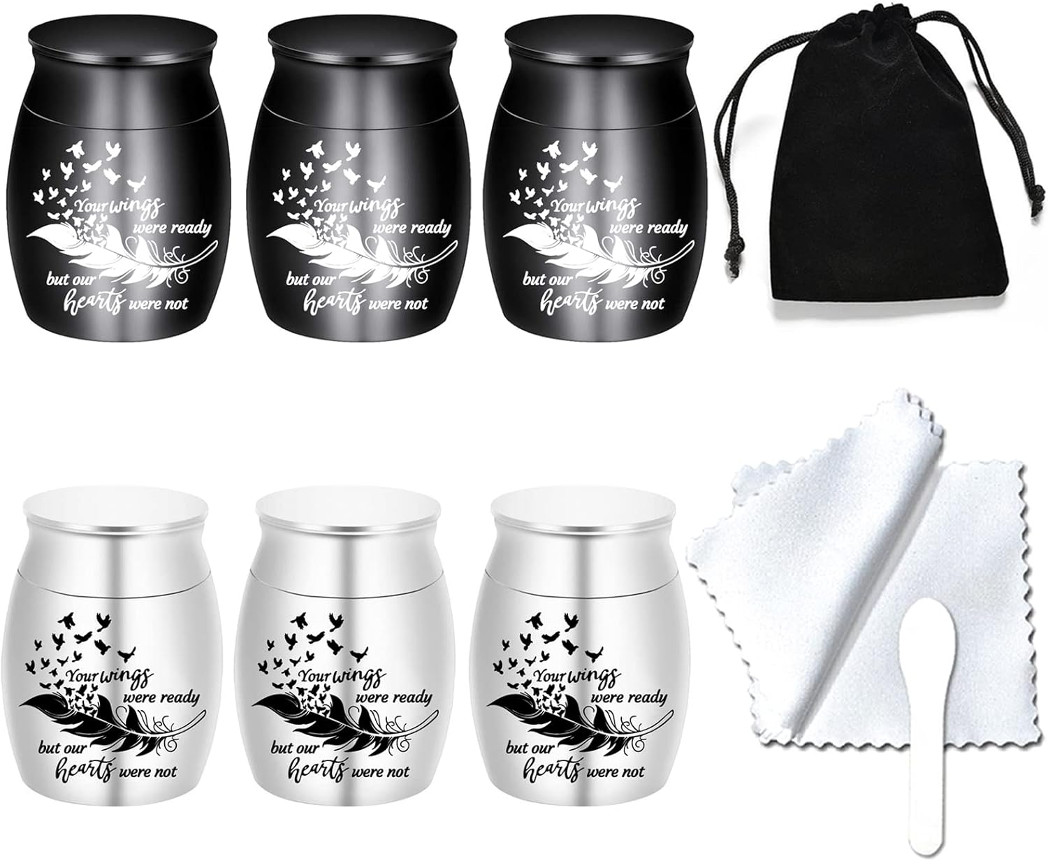 Small Keepsake Urns for Human Ashes - Set of 6 - Share Urn with Family & Friends Mini Cremation Urns with Feather Seagull Pattern Stainless Steel Memorial Ashes Holder (6Pcs Urn) image number 5