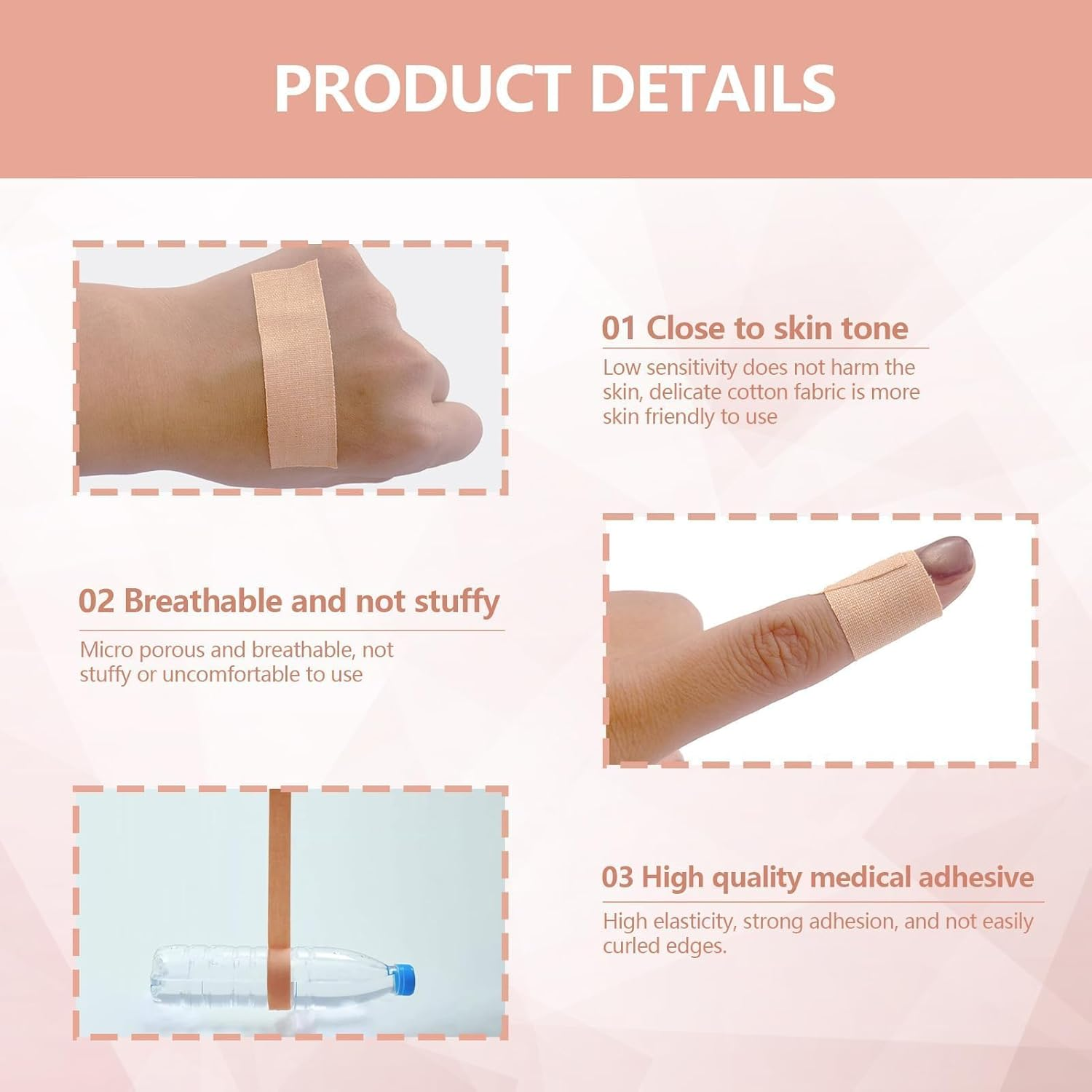 Medical Tape, PE Micropore Tape, 4 PCS Surgical Tape, Breathable and Flexible Nose Tape for Wound Injuries, Swelling Sports, Dressings, Rhinoplasty Recovery, Eyelash Extensions (1.25 * 910Cm) image number 5