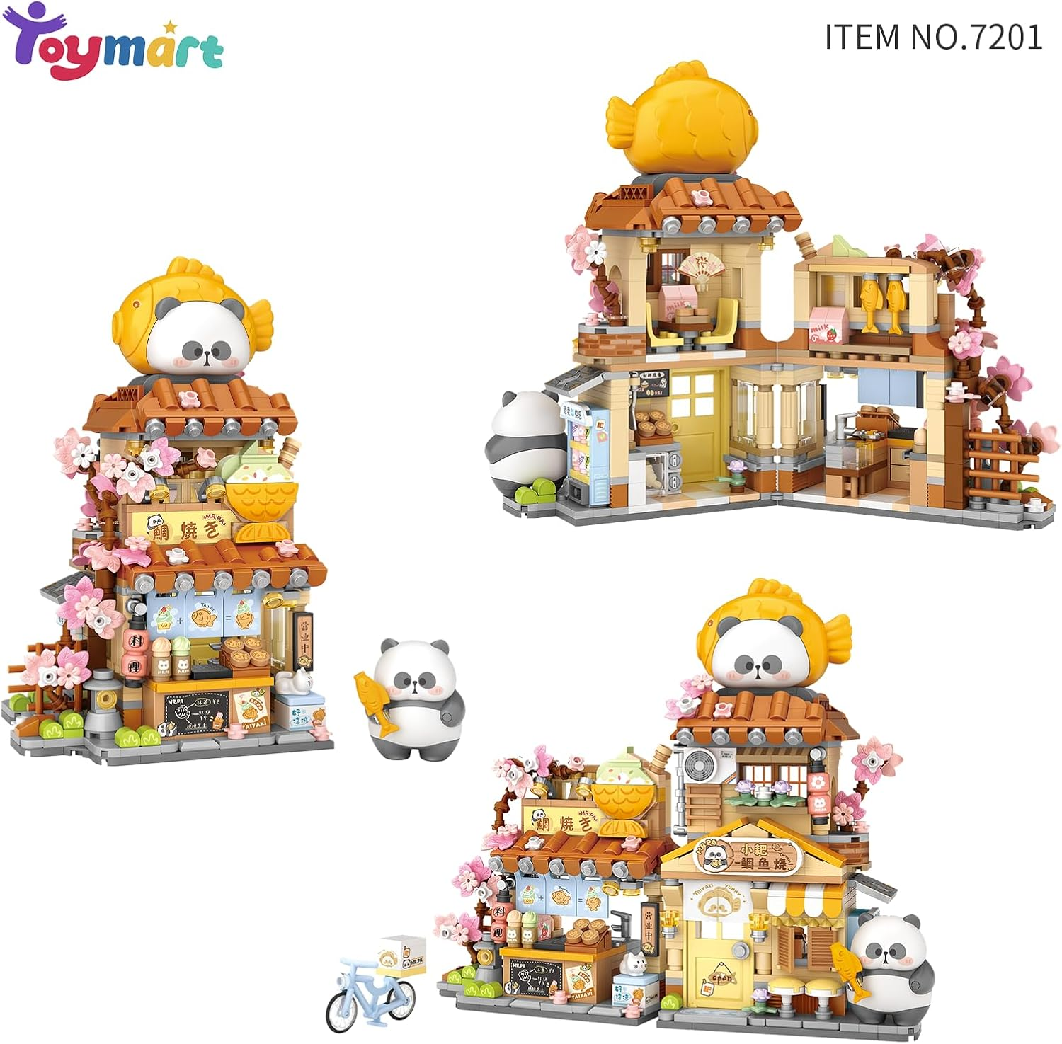 Taiyaki Panda Shop Building Set &ndash; 858PCS Japanese Mini Street View Brick Kit with Panda Figurine & Cherry Blossom Details, Collectible Building Blocks Toys