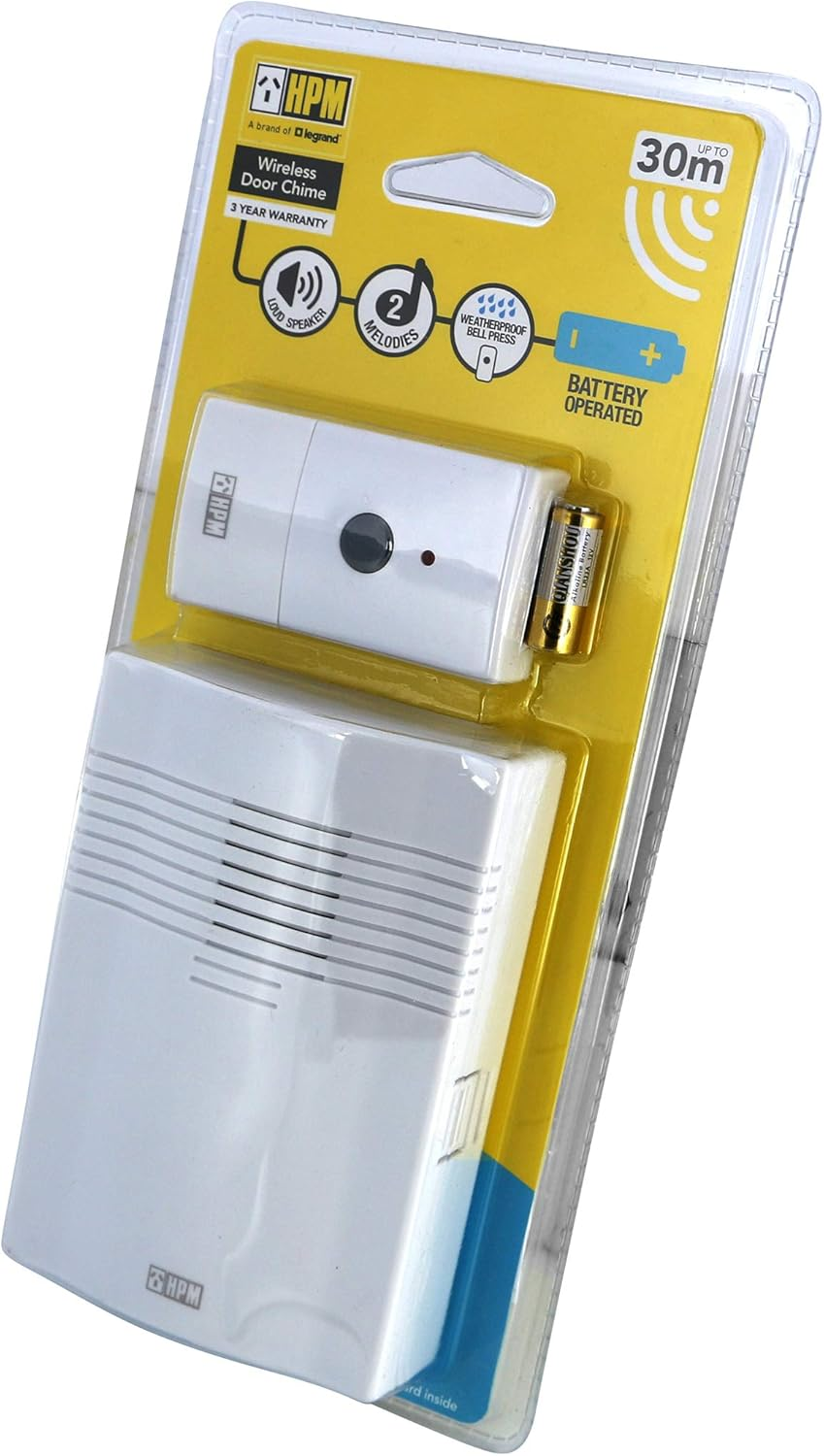 HPM D641 Series 30M Range Wireless Battery-Operated Door Chime White image number 1