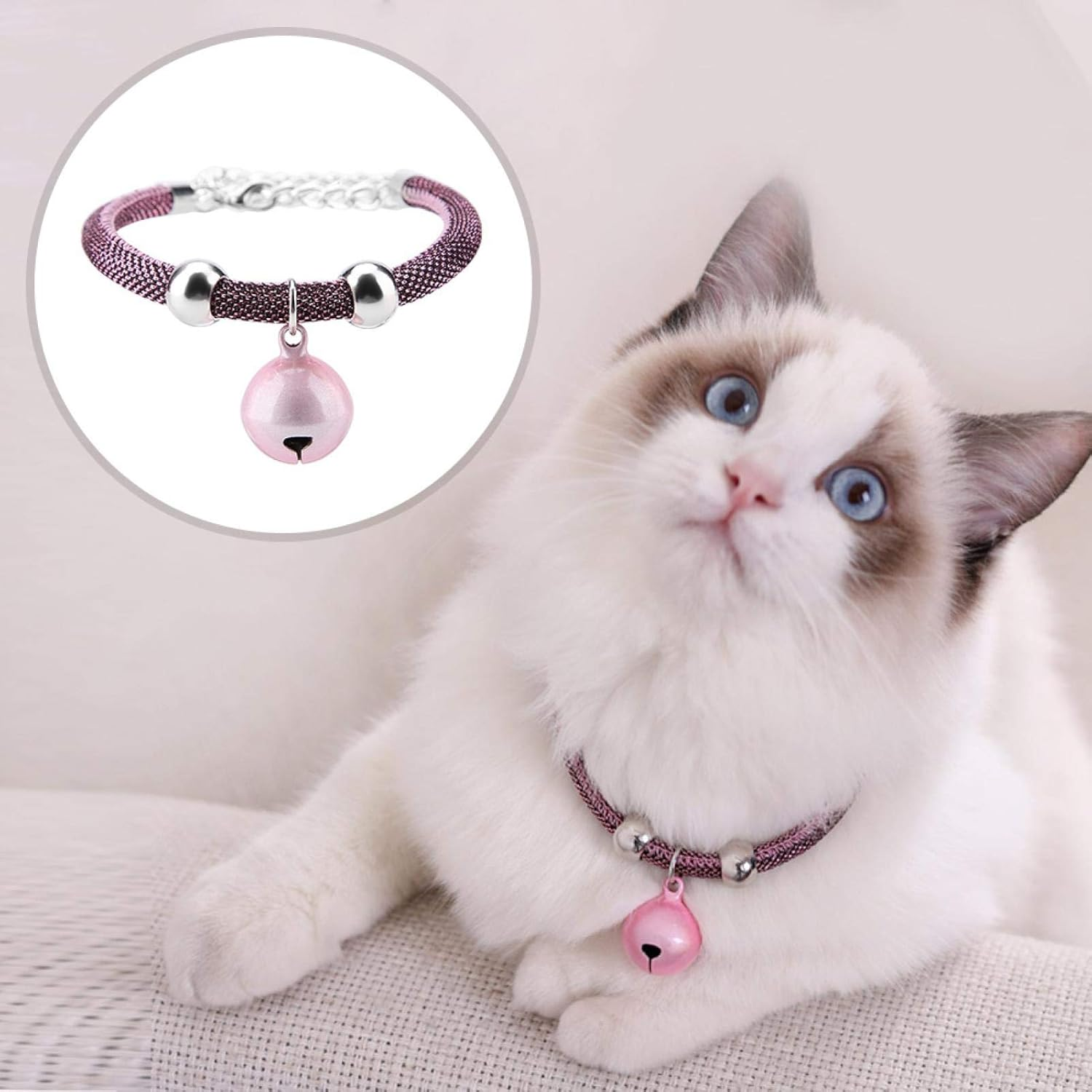 EVTSCAN Japanese Style Pet Collar Nylon Accessory Bell Collar for Cats with Extension Chain (Pink) image number 3