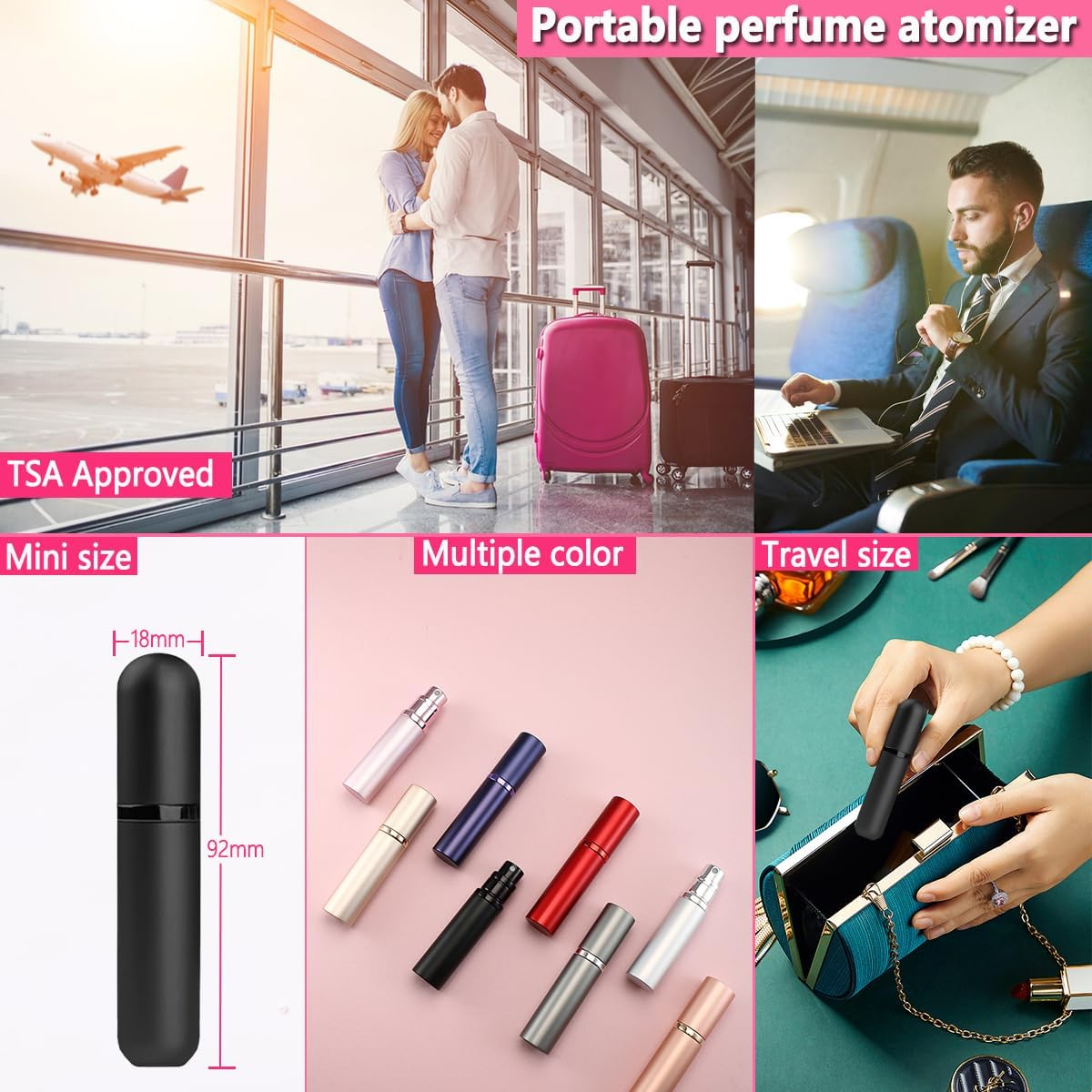 Perfume Travel Refillable Bottle Atomiser - 2-Pack 5ML ANTOKX Perfume Atomizer, Perfume Refill Bottle, Leakproof Portable Perfume Sprayer for Women and Men (Black & Black) image number 4