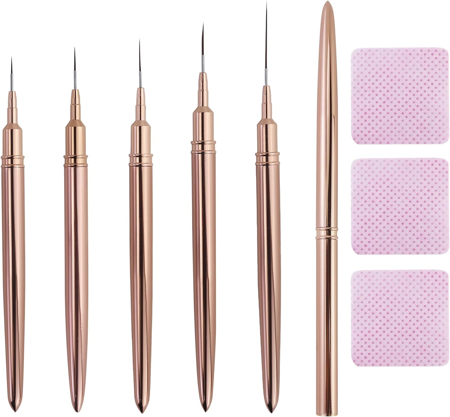 5Pcs Nail Art Liner Brushes,Nail Art Tools,Painting Nail Art Brushes for Long Lines, Details, Fine Drawing Nail Dotting Drawing Tool Set 7Mm/9Mm/11Mm/15Mm/25Mm(Gold) image number 1