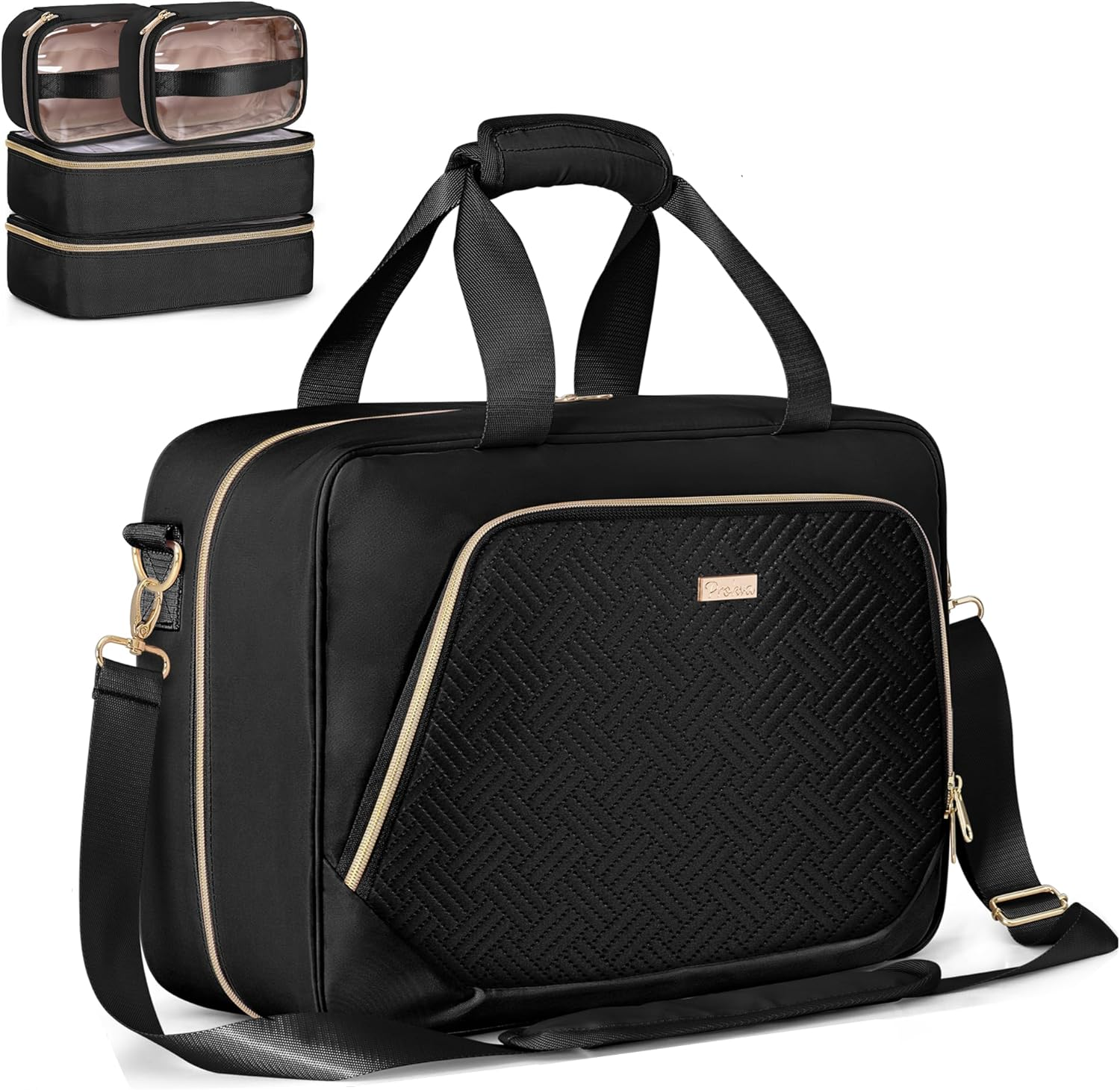 Prokva Extra Large Toiletry Bag for Women with 4 Individual Cases, Black, Classic