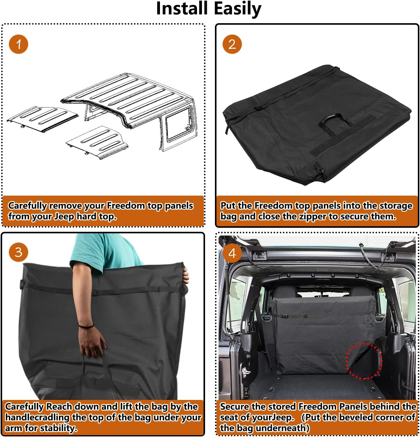 Hard Top Freedom Top Panels Storage Bag for All 2007-2025 Jeep Wrangler JK JKU JL JLU Sports Sahara Freedom Rubicon Unlimited Gladiator JT 2 and 4 Doors image number 1