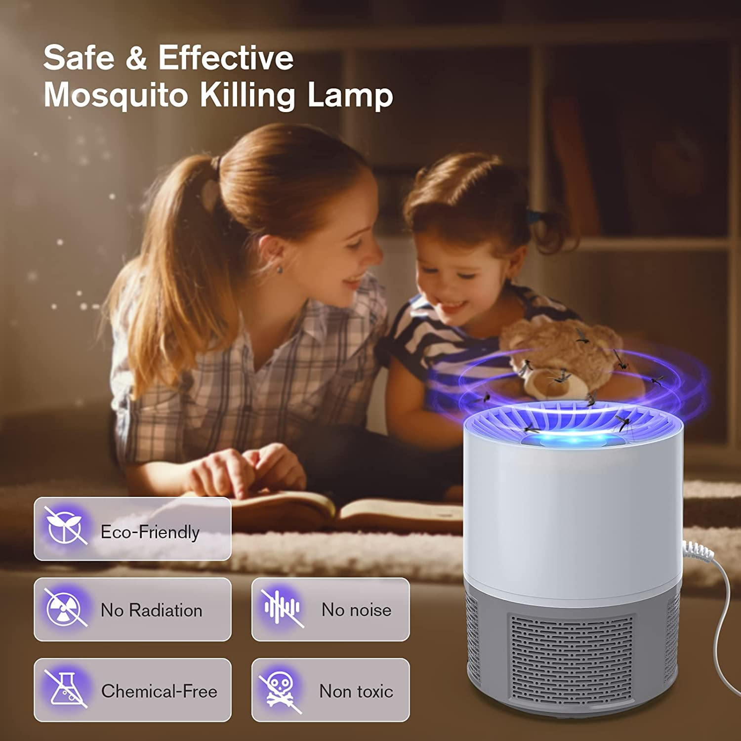 Mosquito Killer Lamp, Efficient Bug Zapper Electric Fly Zapper, Electric Fly Killer Fly Catcher Fly Traps for Home Use, Insect Killer Fruit Fly Trap Indoor Outdoor for Home image number 4
