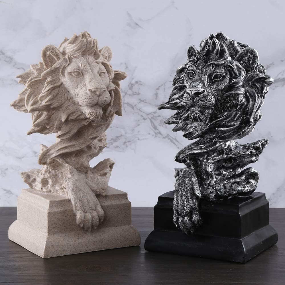 H&W Sandstone Lion - the King of Beasts - Statue Decoration for Home/Study/Living Room, Great Collectible Figurines, Best the Man, Silver Color (HH17-D3)&hellip; image number 2