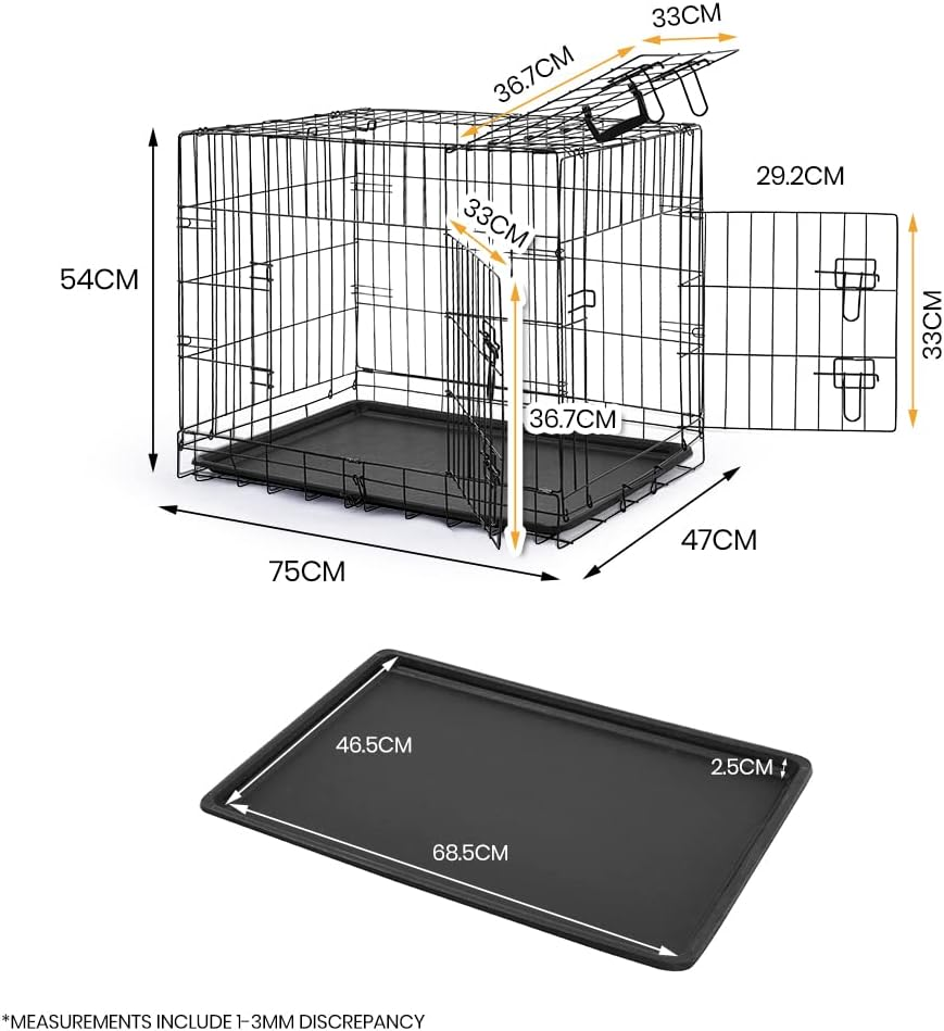 Taily Dog Cage 30 Inch Pet Crate Collapsible 3 Doors Metal Frame Dog Kennel Puppy Playpen House Removable Tray Small image number 2