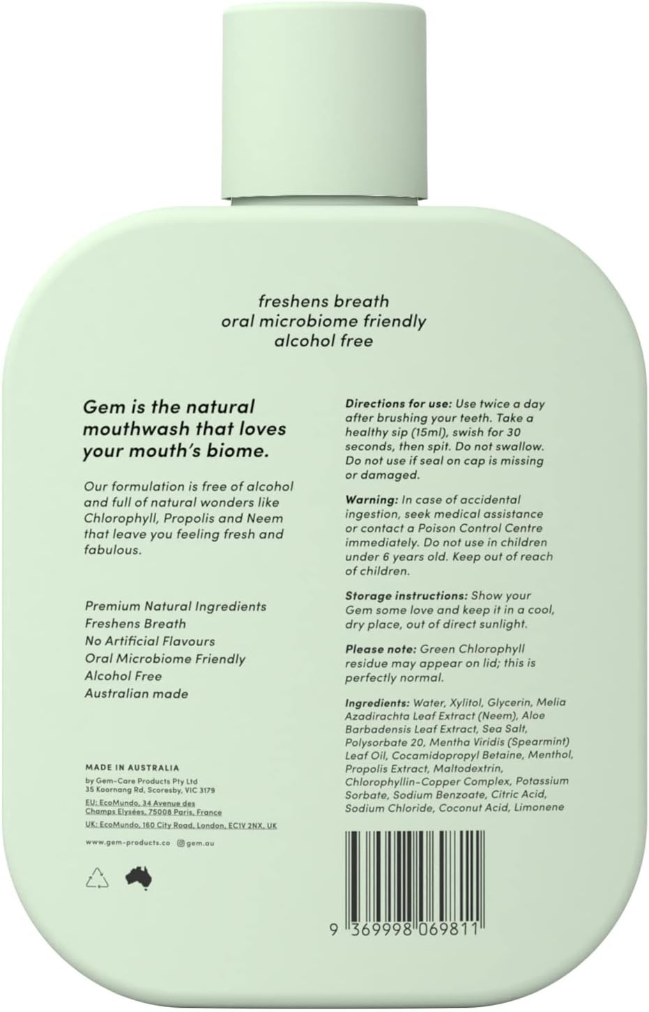 Gem Mouthwash: Crisp Mint, 500Ml image number 1