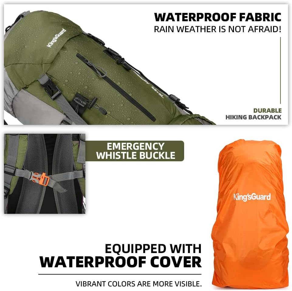 Hongxinghai 70L Camping Hiking Backpack with Rain Cover Waterproof Backpacking Backpack for Hiking Treeking Climbing Outdoor - Armygreen image number 6