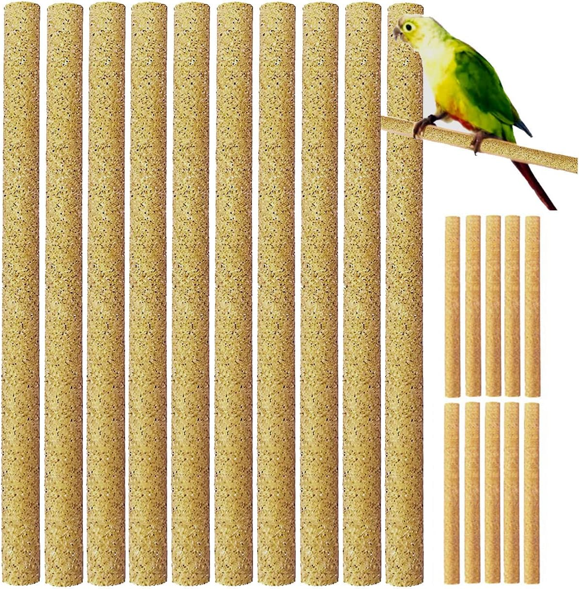 12Pcs Sand Perch Covers for Birds - Large Bird Perch Covers 10" Long X 0.78" Diameter Bird Perches for Parakeets, Lovebirds, Parrotlets, Canaries and Other Small Birds(Yellow, 12Pcs 10" X 0.78")