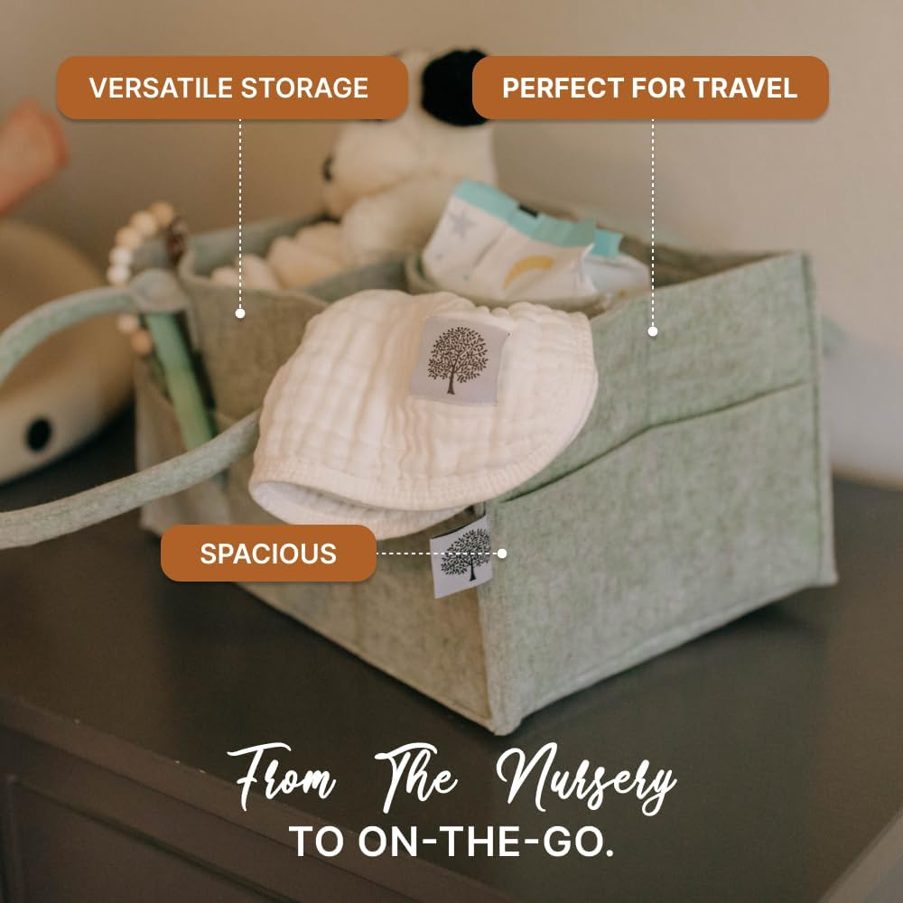 Parker Baby Diaper Caddy - Nursery Storage Bin and Car Organizer for Diapers and Baby Wipes - Sage Green, Large image number 4