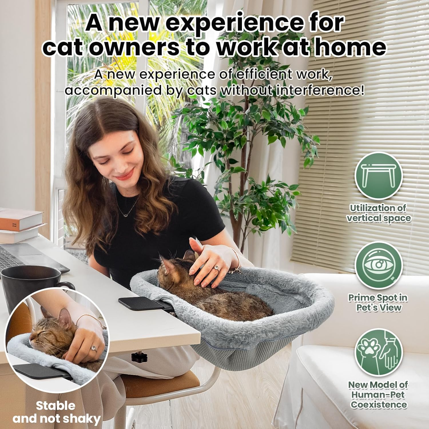 JUNSPOW Cat Desk Bed, One-Touch Folding, Sinking Bed, Space Saving Semicircular, Rabbit Fur Material (Soft Feel), Suitable for Various Desks, Load Capacity 18 Kg image number 6